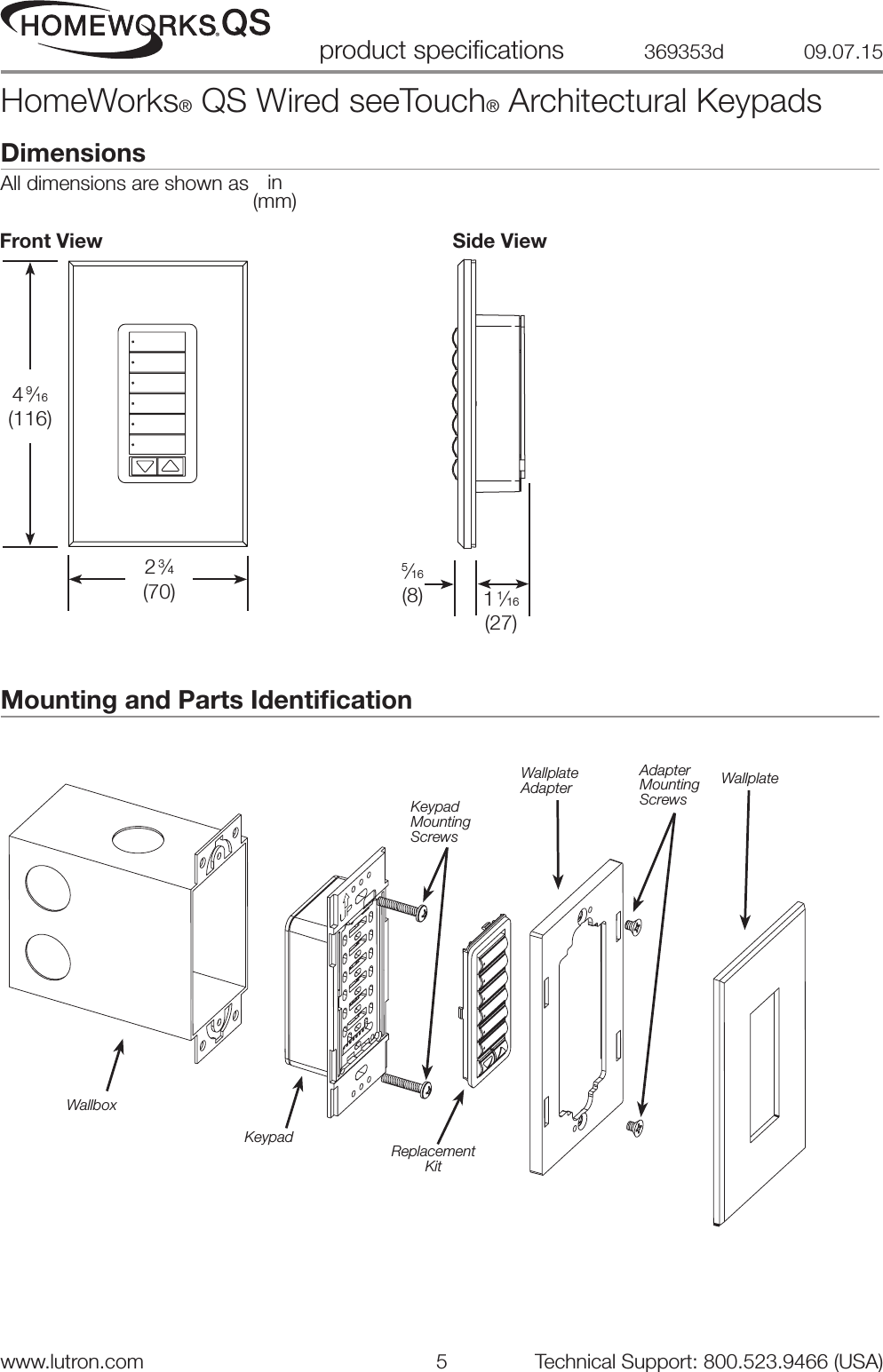 Homeworks Qs Wired Seetouch Architectural Keypads Brochure