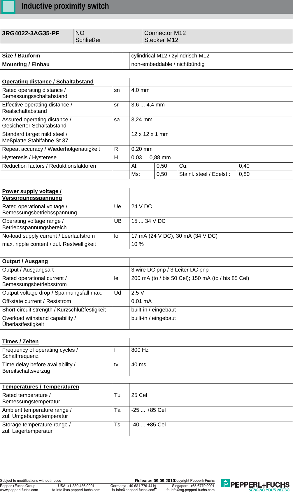 Datenblatt / Data Sheet Brochure