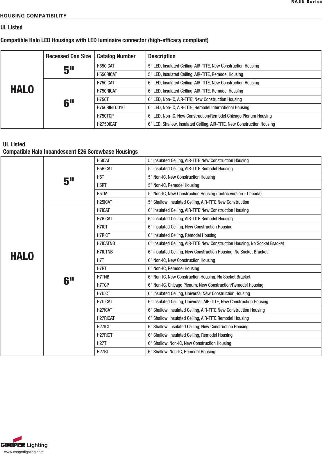 Halo RA56 Series Spec Sheet ADV131510
