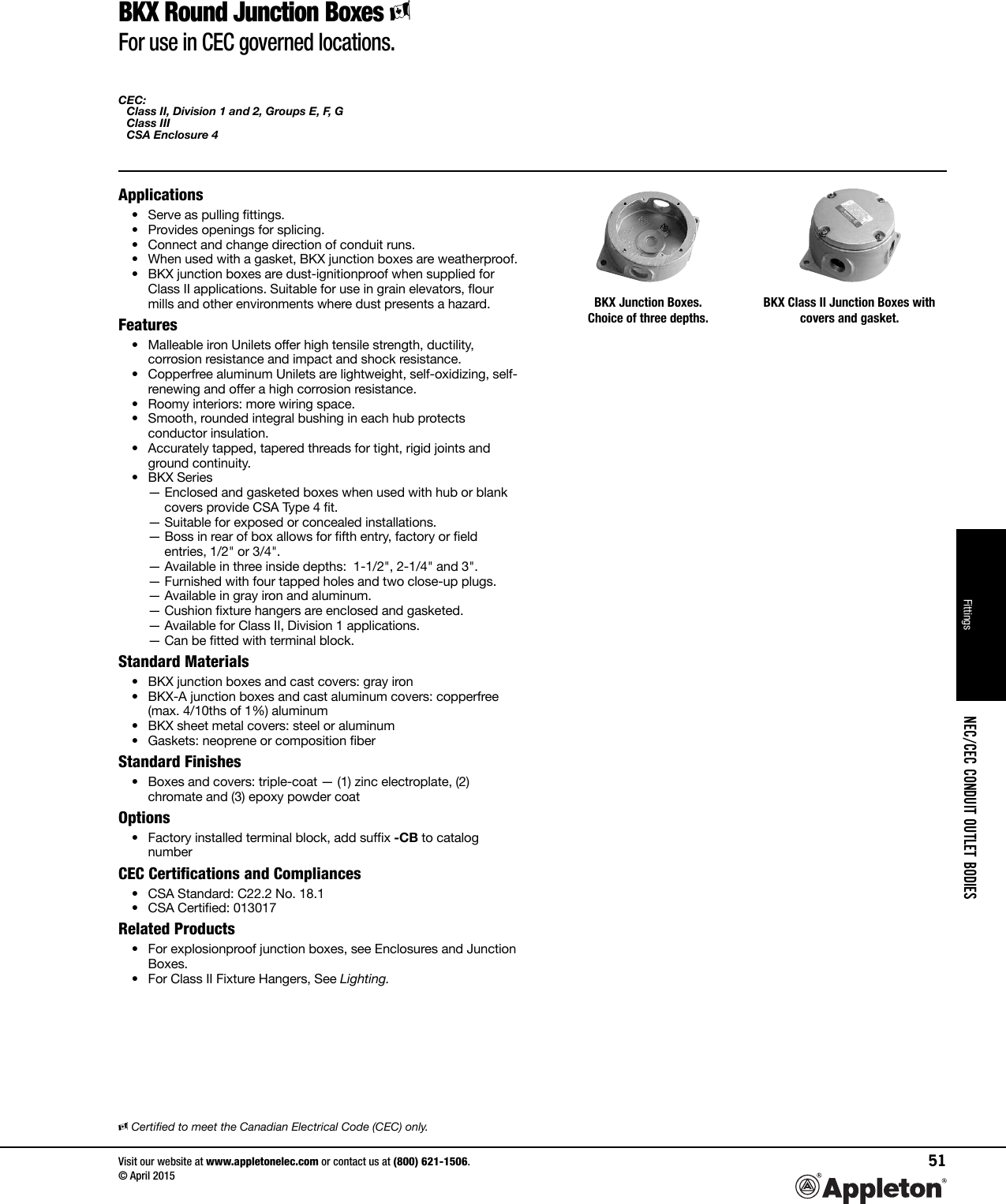 Page 1 of 4 - BKX Round Junction Boxes Catalog Pages May 2015  Brochure