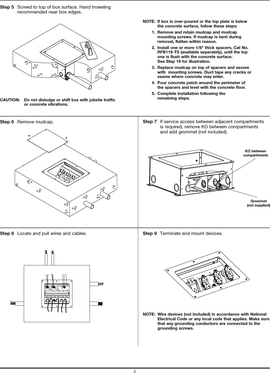 Page 2 of 8 - RFB119 Series Floor Box Installation Instructions  Directions