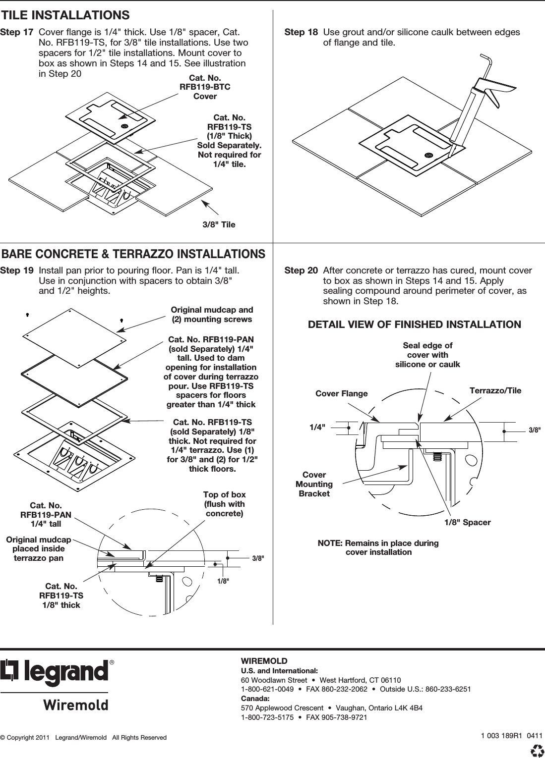 Page 8 of 8 - RFB119 Series Floor Box Installation Instructions  Directions