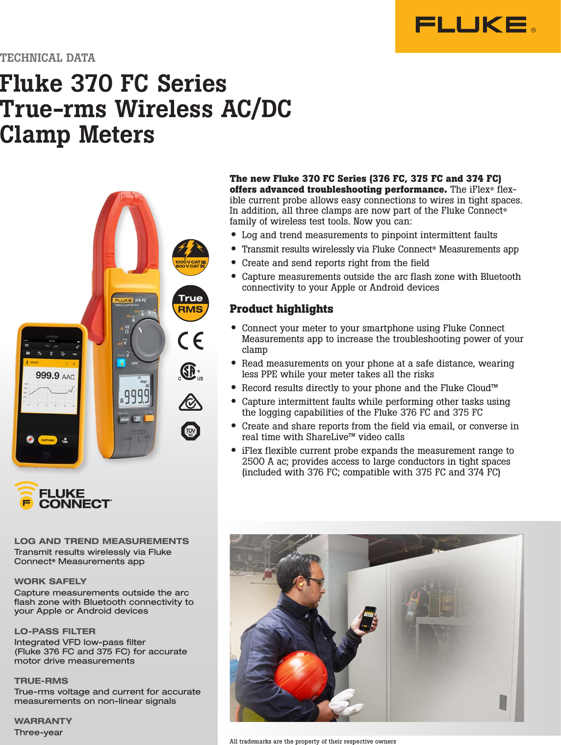 Page 1 of 5 - Fluke 370 FC Series True-rms Wireless AC/DC Clamp Meters
