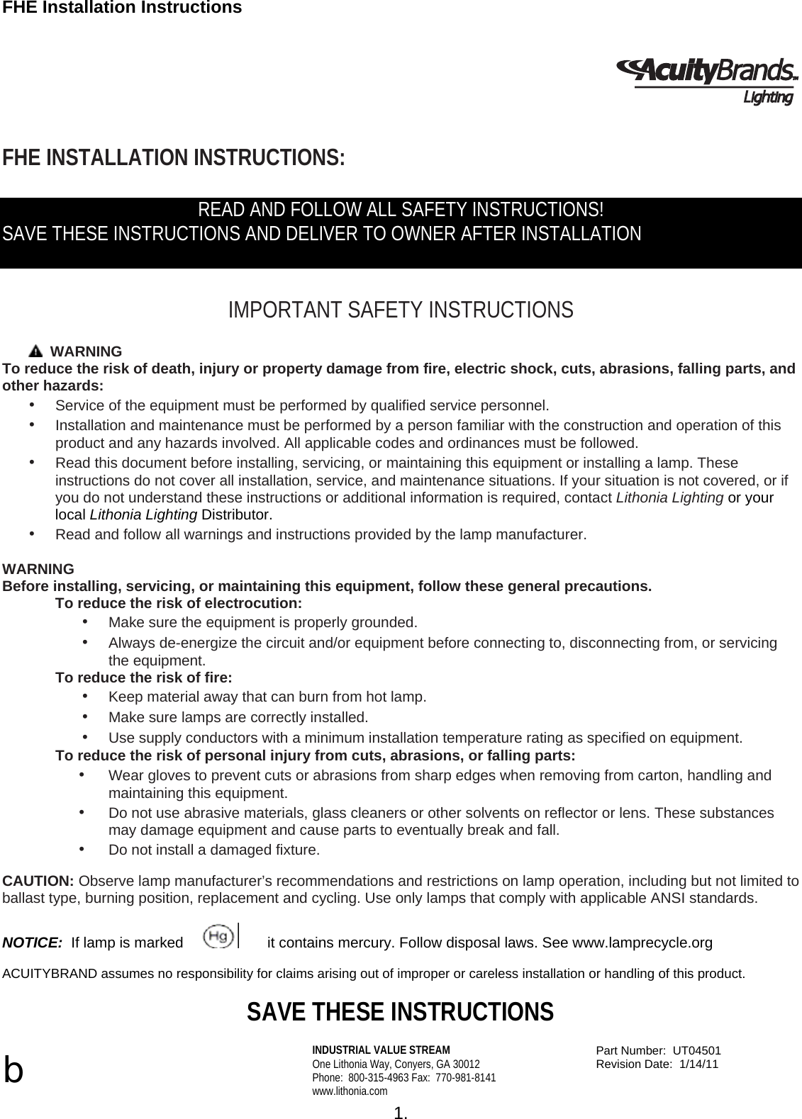 Page 1 of 5 - Installation Instructions  Directions