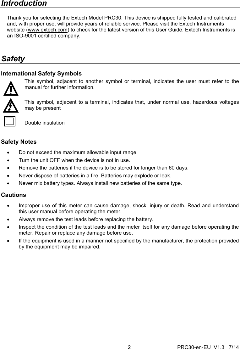 Page 2 of 11 - PRC30-en-EU_V1.3  Installation Directions