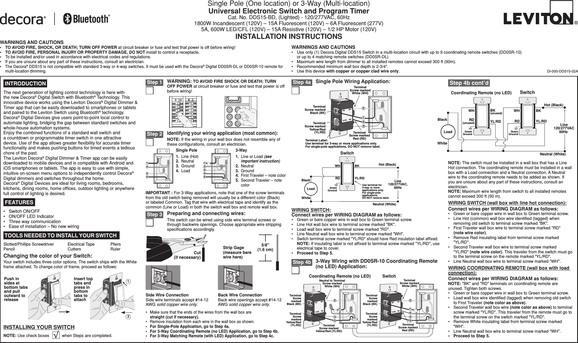 Leviton DDS15 BDZ Decora Switch Installation Instructions Directions