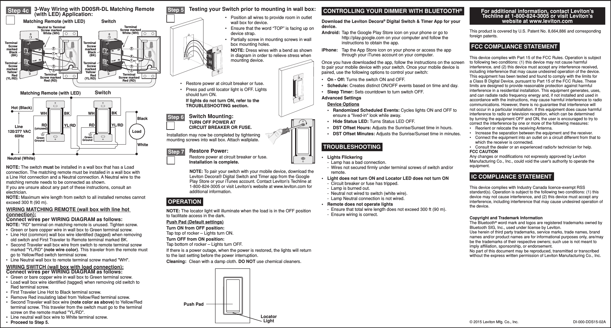 Page 2 of 2 - Leviton DDS15-BDZ Decora Switch Installation Instructions  Directions