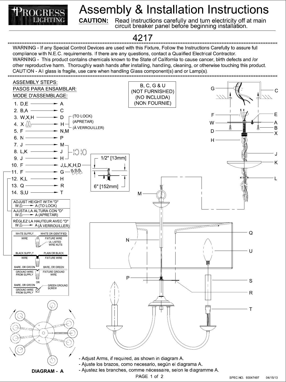 Page 1 of 2 - 93047497_A  Installation Directions