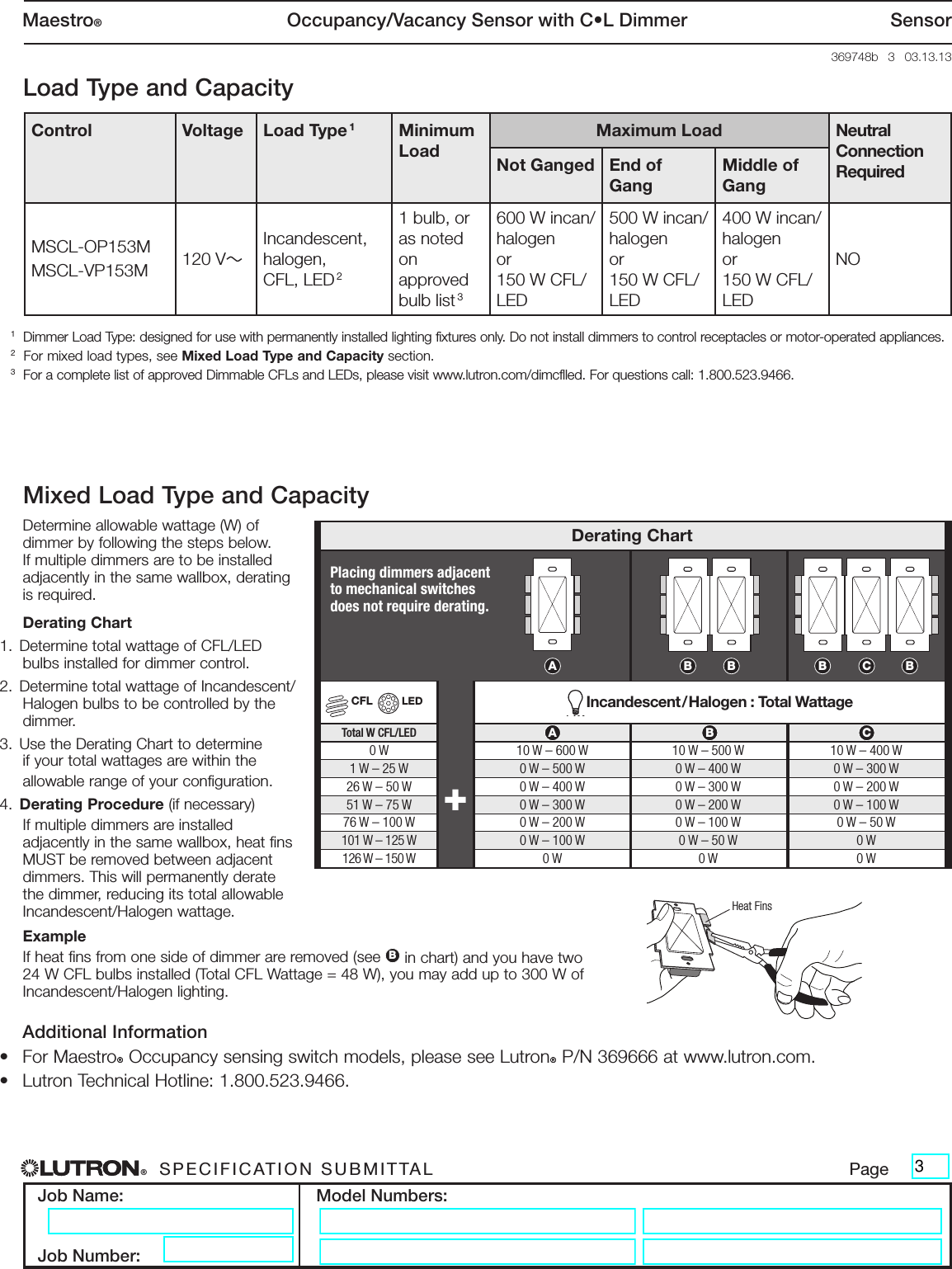 Page 3 of 9 - Lutron Maestro MSCL-OP153M-WH Spec Sheet  Brochure