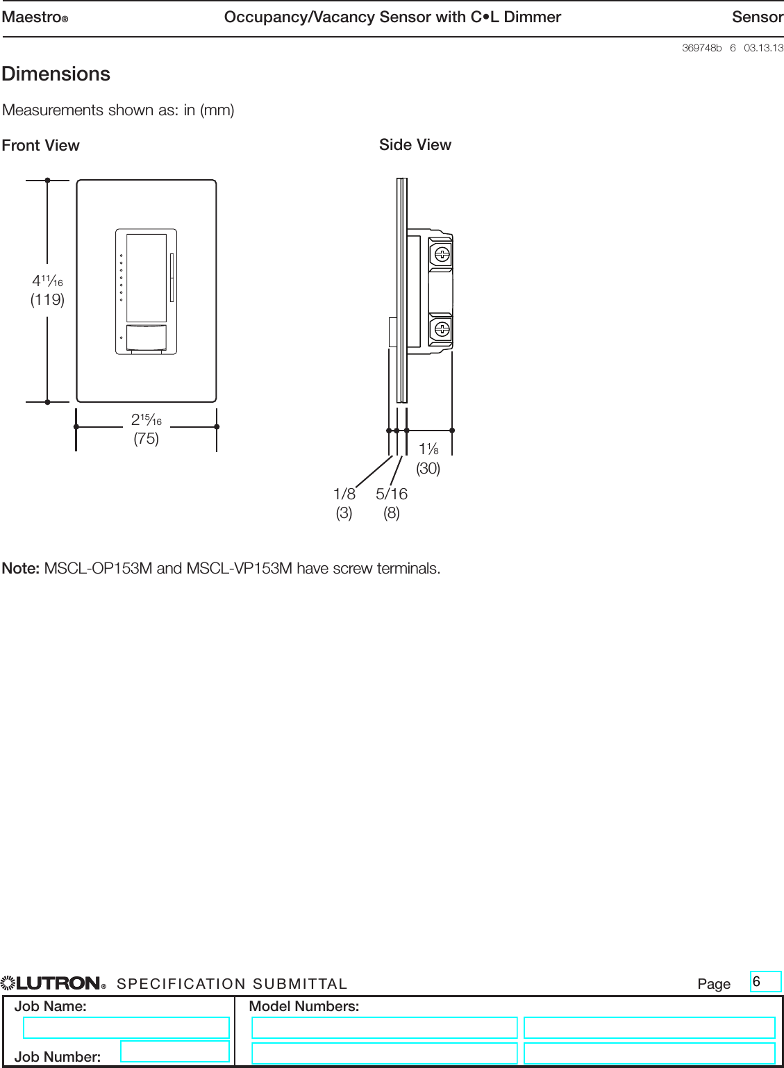 Page 6 of 9 - Lutron Maestro MSCL-OP153M-WH Spec Sheet  Brochure