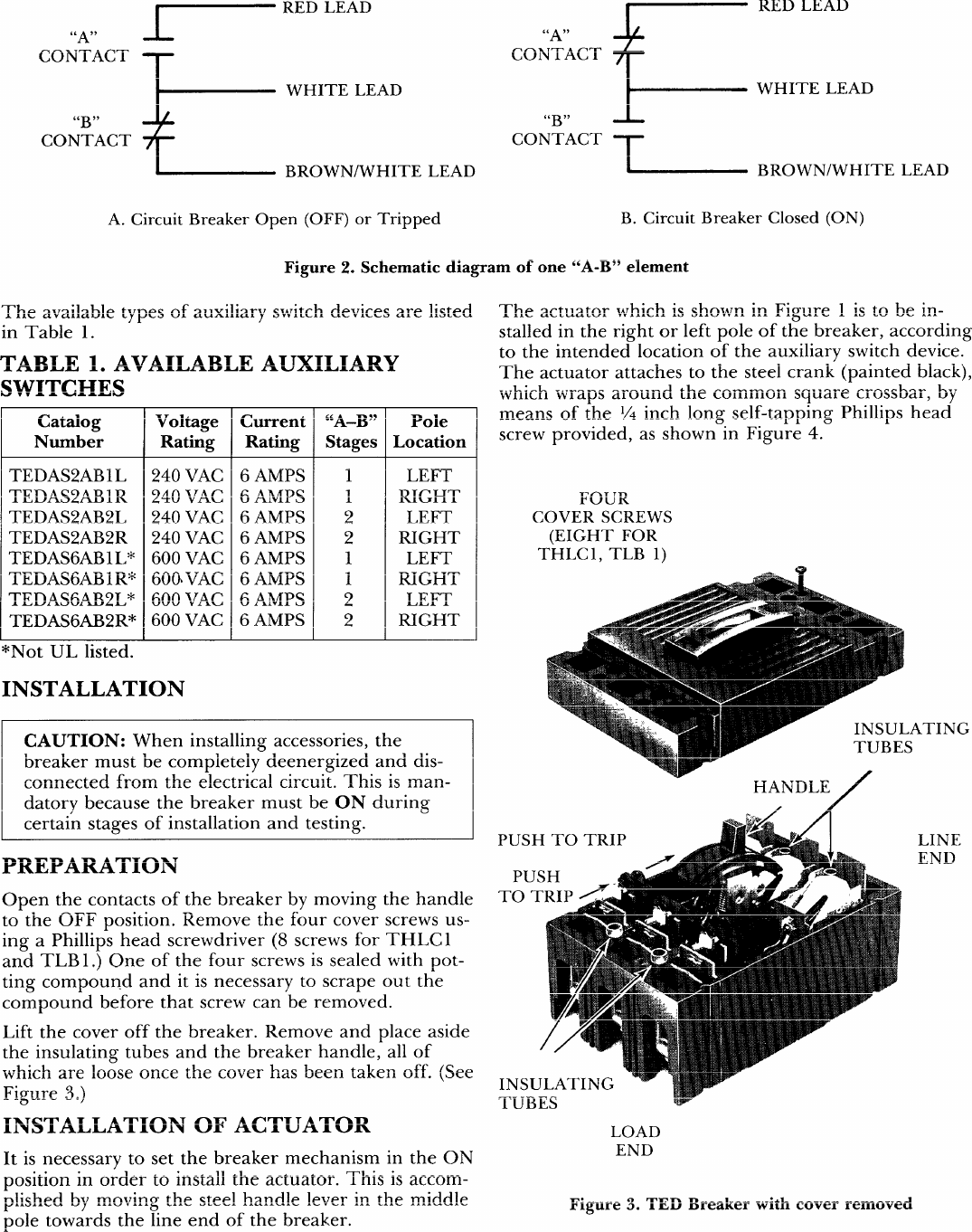 Auxiliary Switch Device For Type TEB, TED, THED, TEC, THLC1, TLB1, And