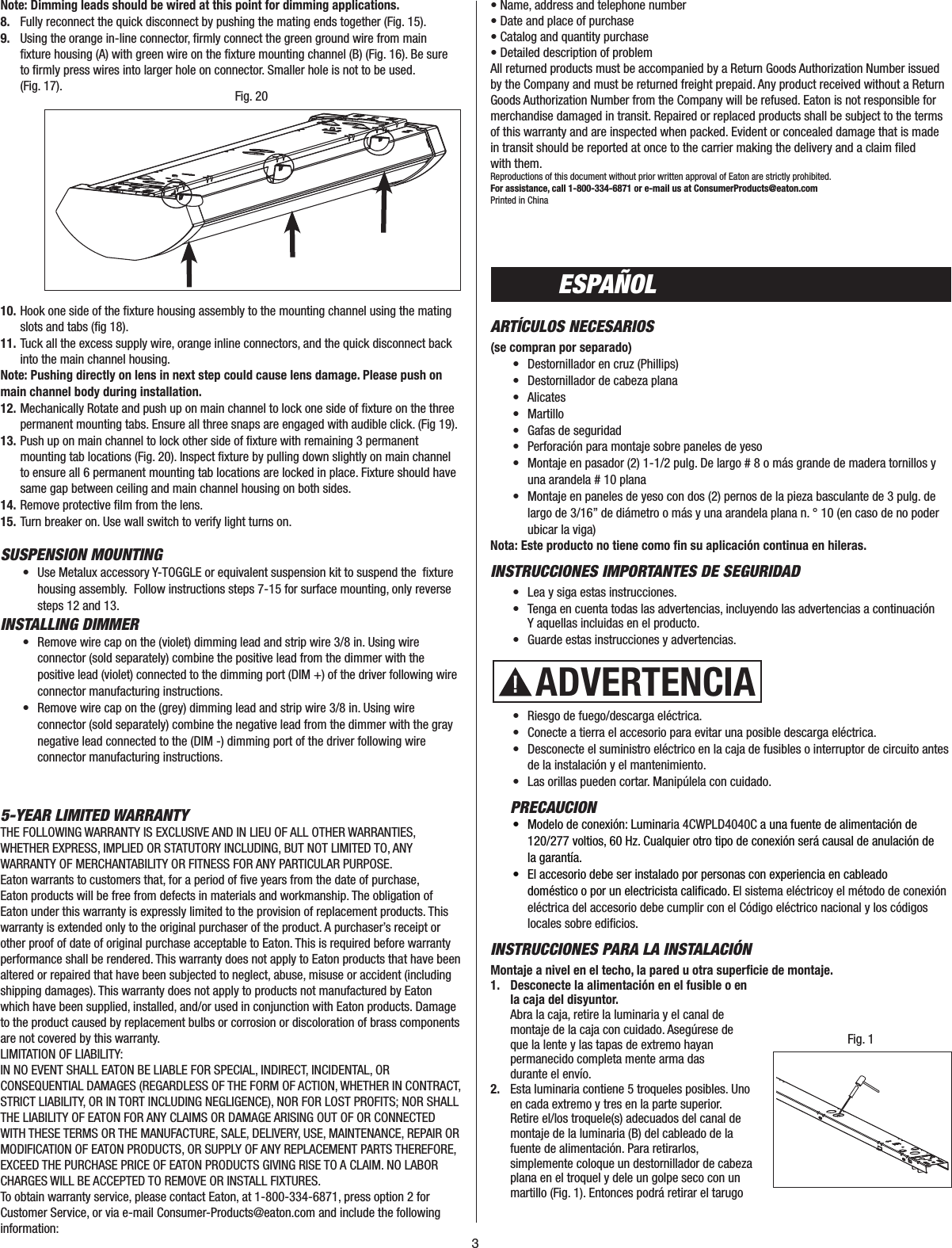 Page 3 of 8 - Metalux 4CWPLD4040C Instruction Sheet  Installation Directions