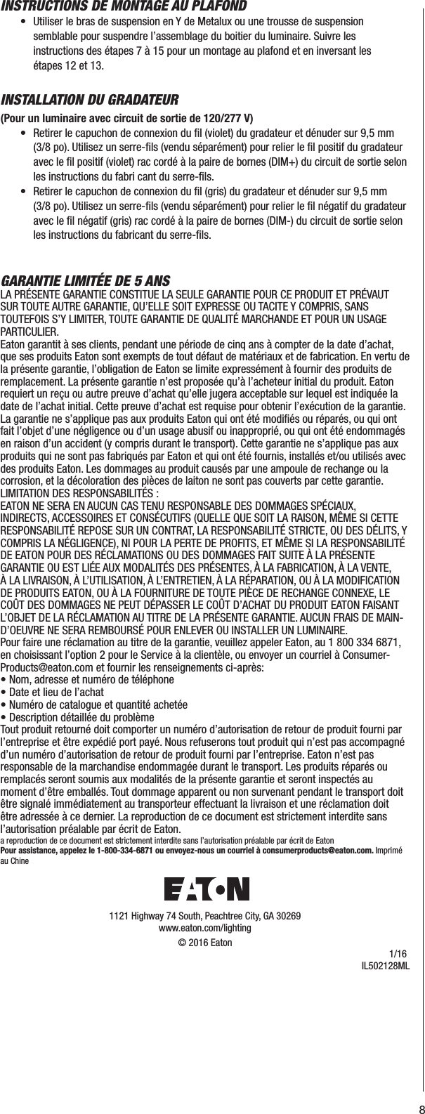 Page 8 of 8 - Metalux 4CWPLD4040C Instruction Sheet  Installation Directions