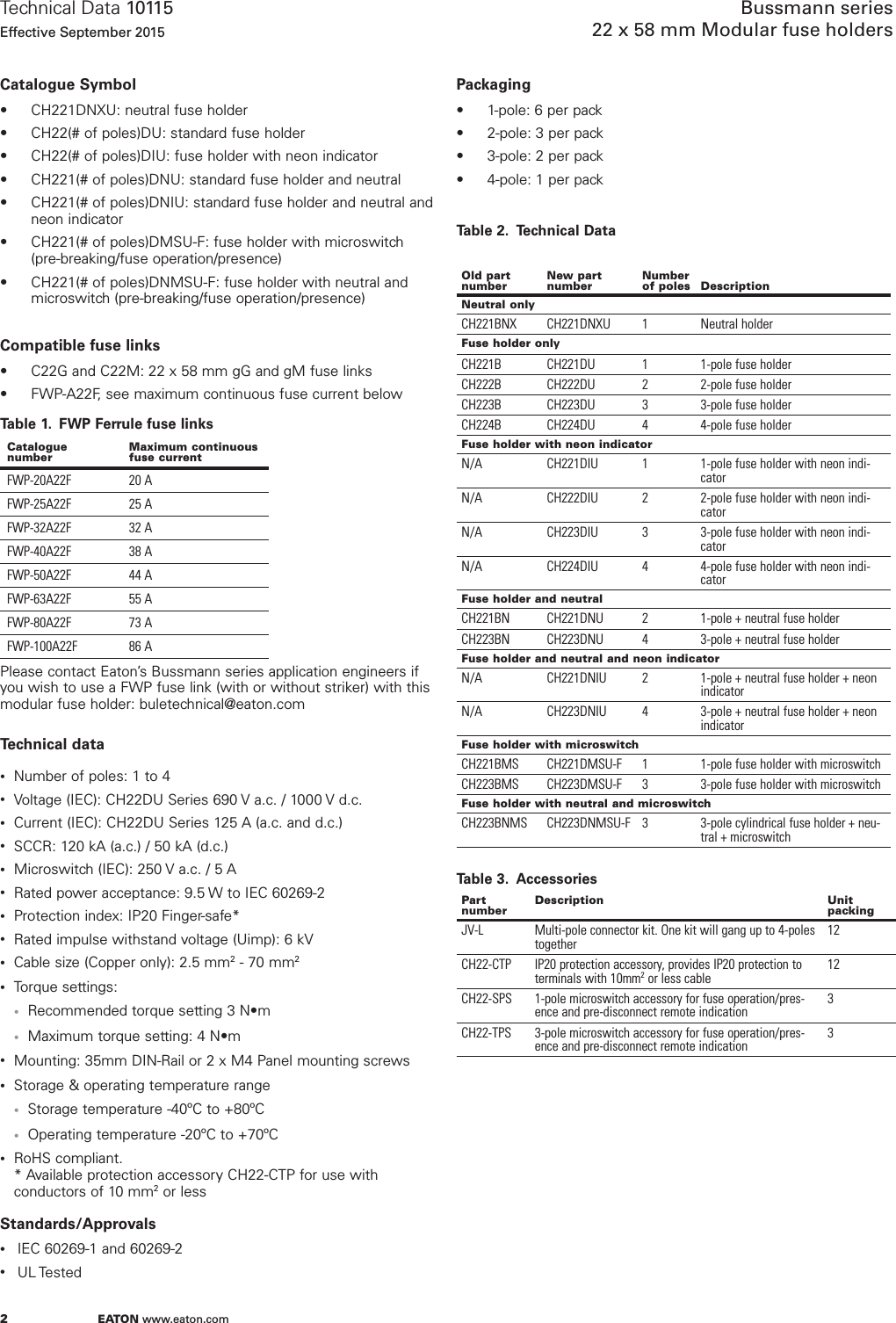 Page 2 of 3 - Bussmann Series 22x58mm Modular Fuse Holders Data Sheet No. 10115  1000500756-Catalog