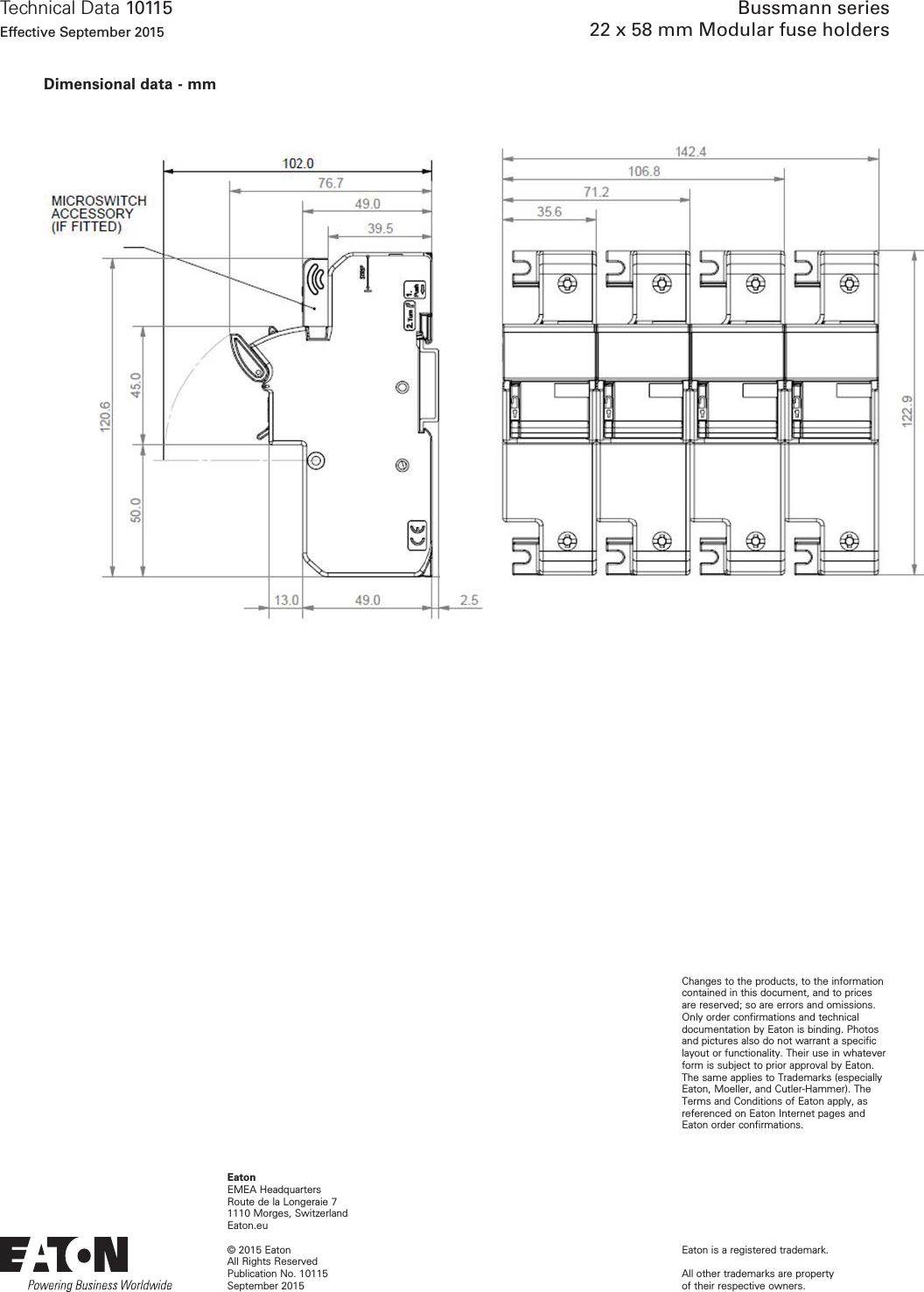 Bussmann Series 22x58mm Modular Fuse Holders Data Sheet No. 10115