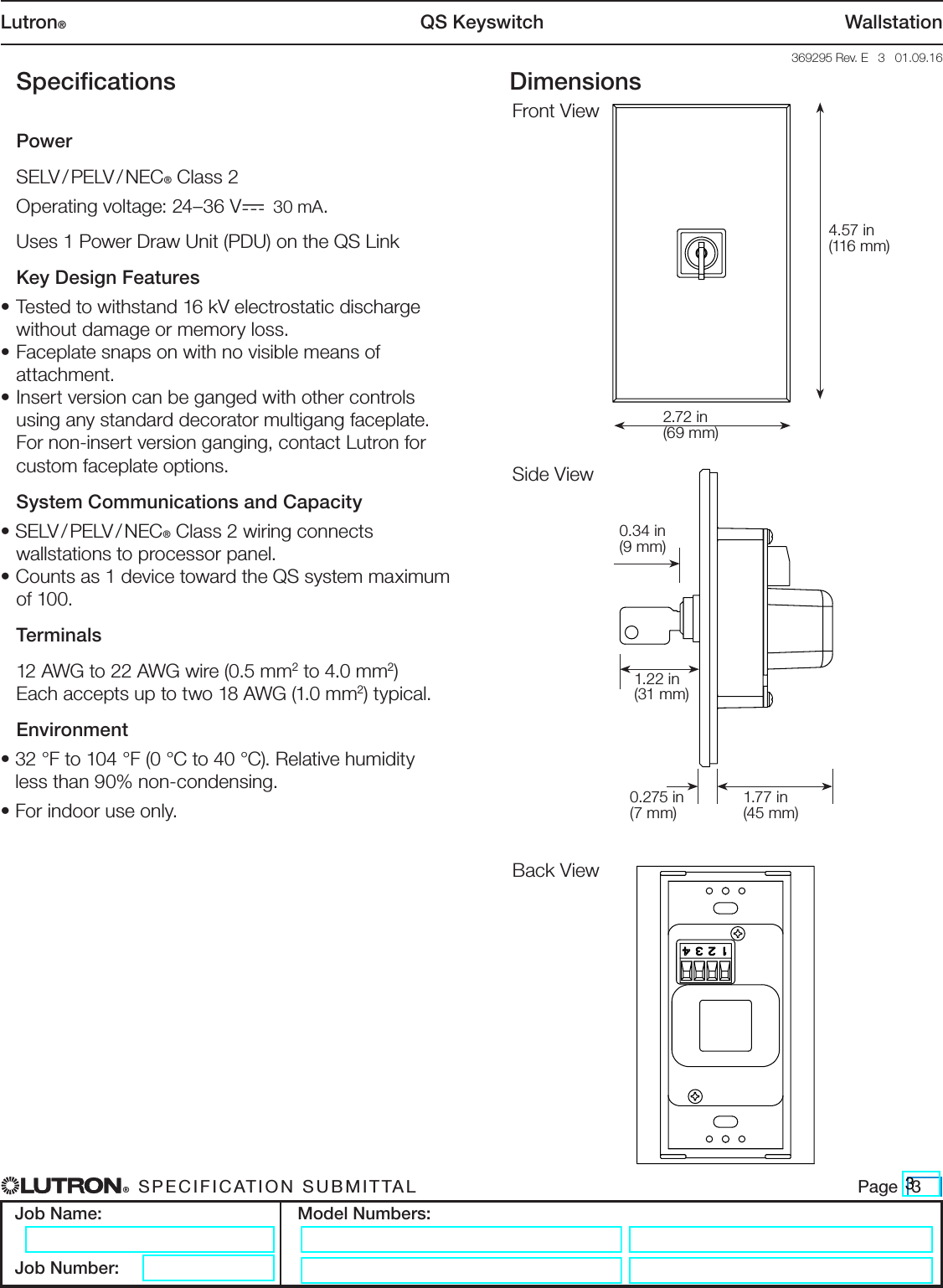 Page 3 of 9 - QS Keyswitch Wallstation (369295) Brochure