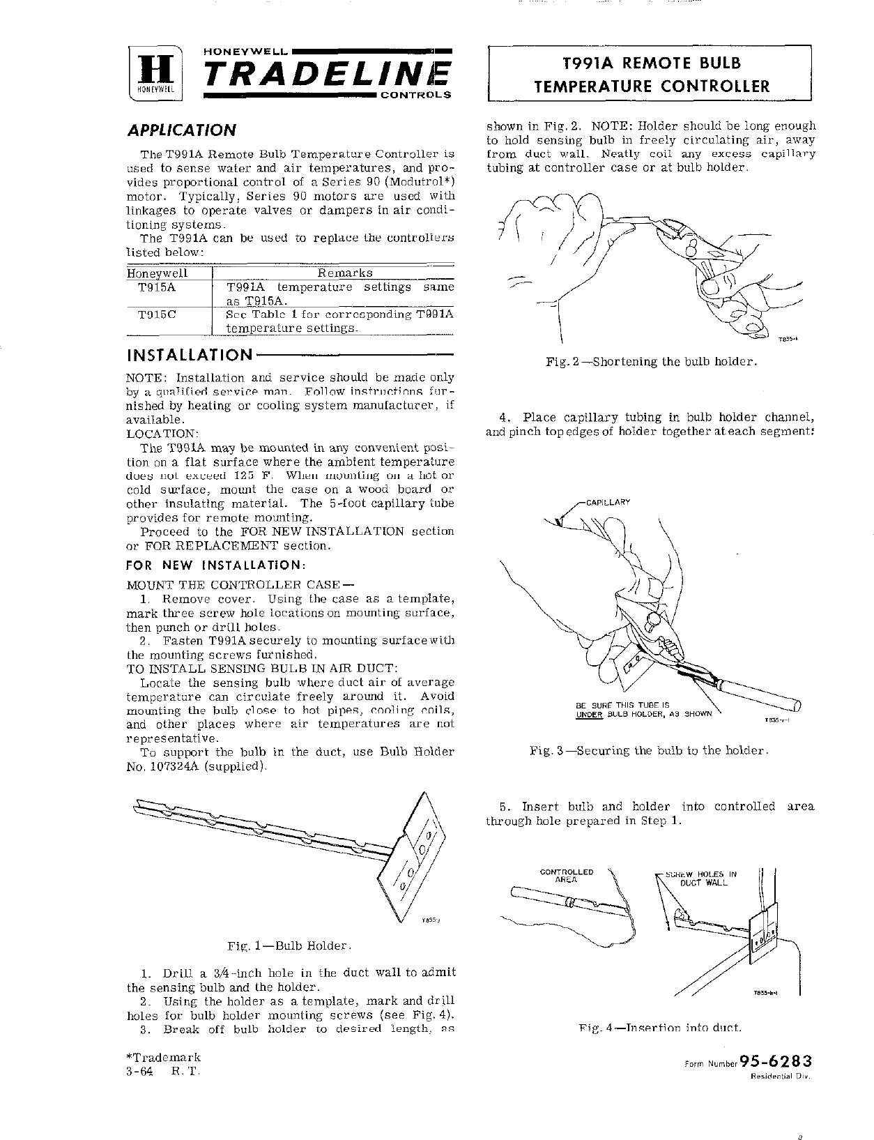 Page 1 of 3 - T991A Remote Bulb Temperature Controller  Installation Directions