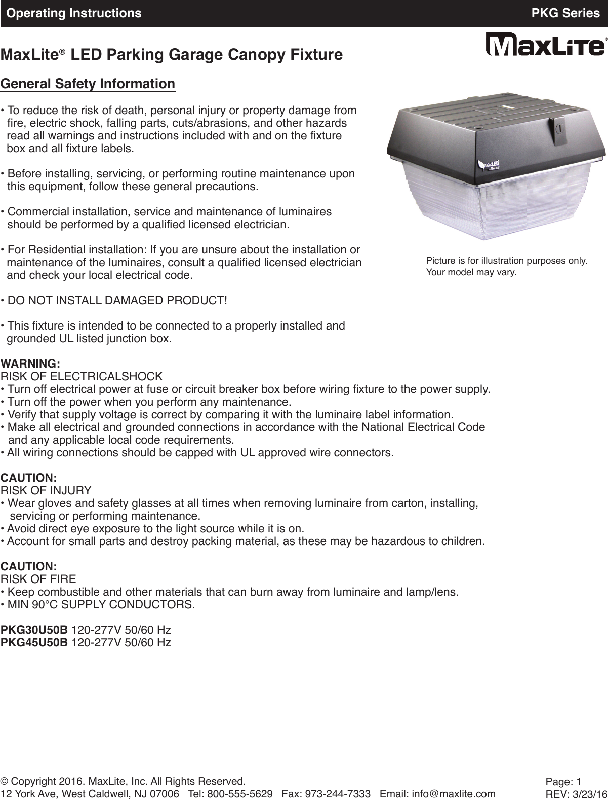 Page 1 of 5 - PKG Series  Installation Directions