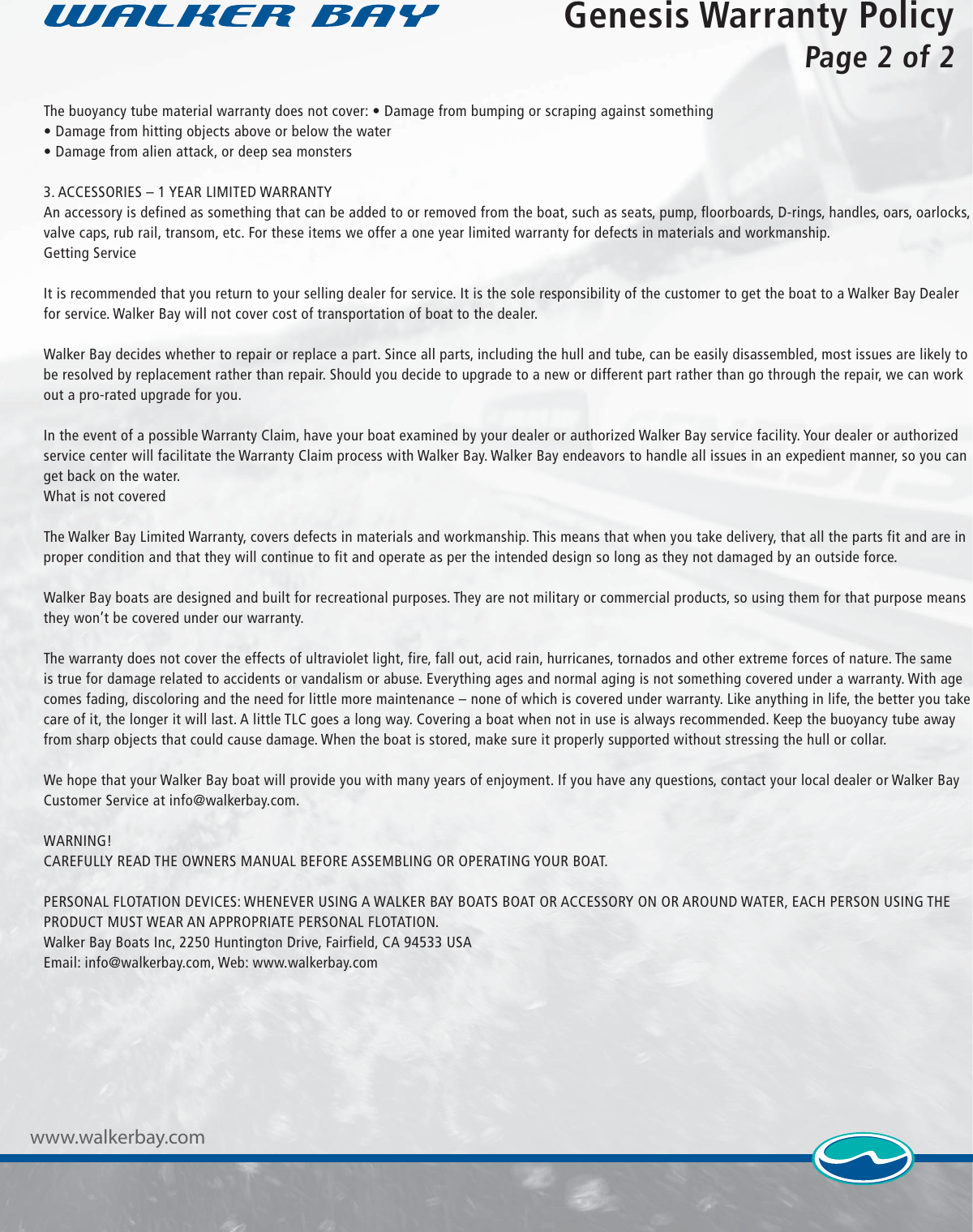 Page 2 of 2 - Warranty Policy & Claim Form