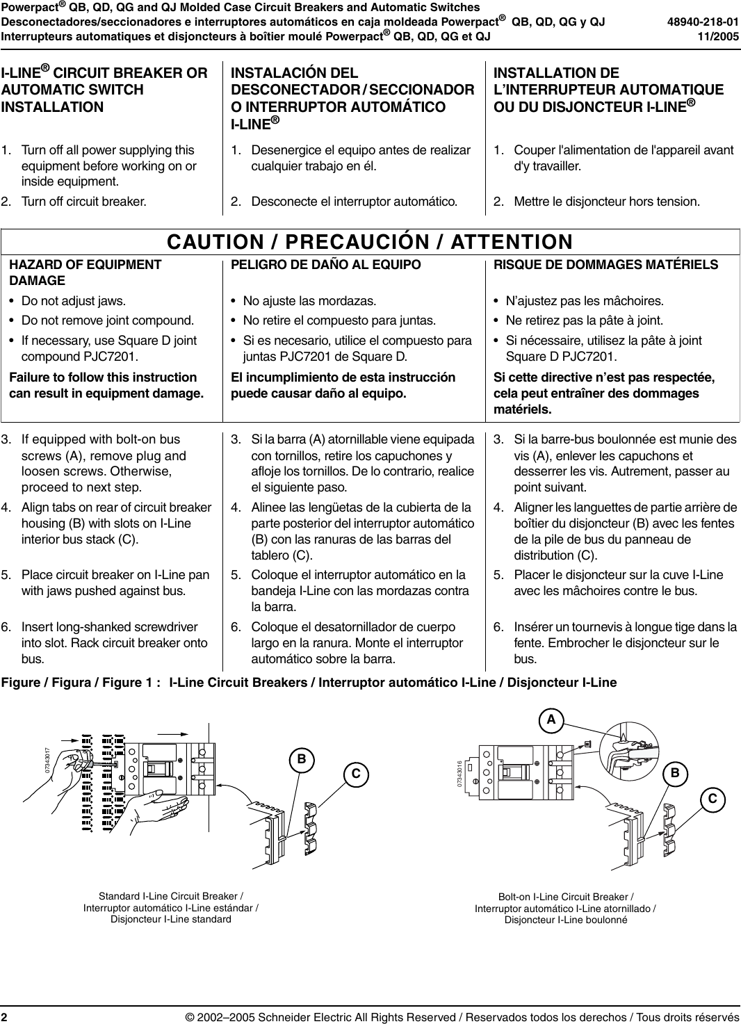 Powerpact QB, QD, QG And QJ Molded Case Circuit Breakers Installation