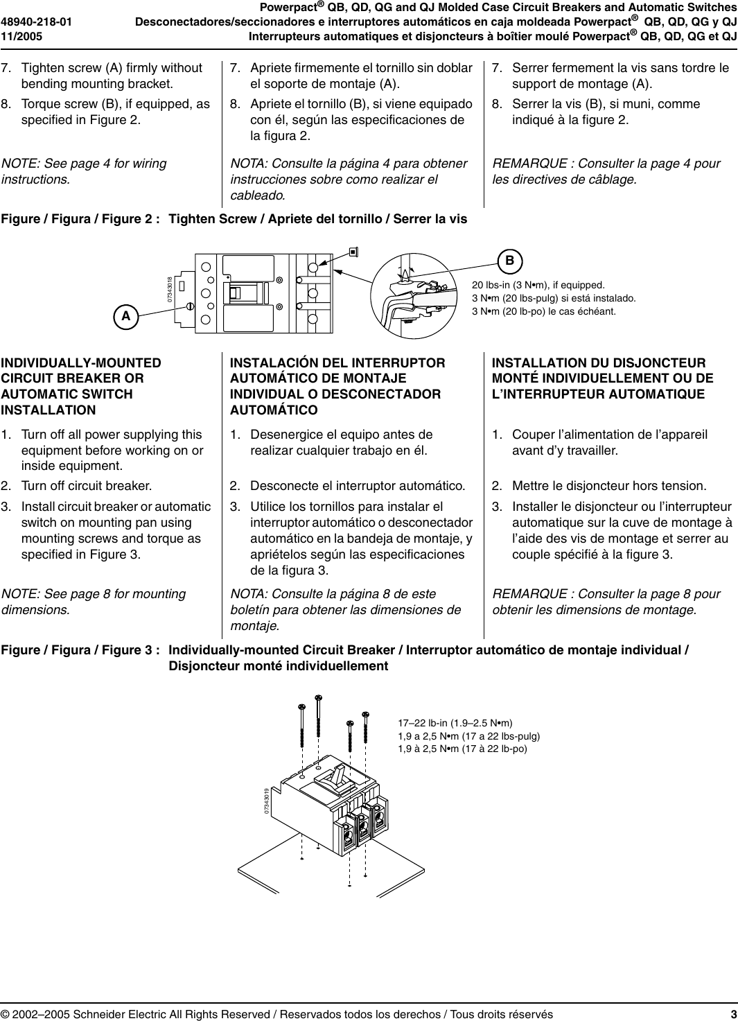 Powerpact QB, QD, QG And QJ Molded Case Circuit Breakers Installation