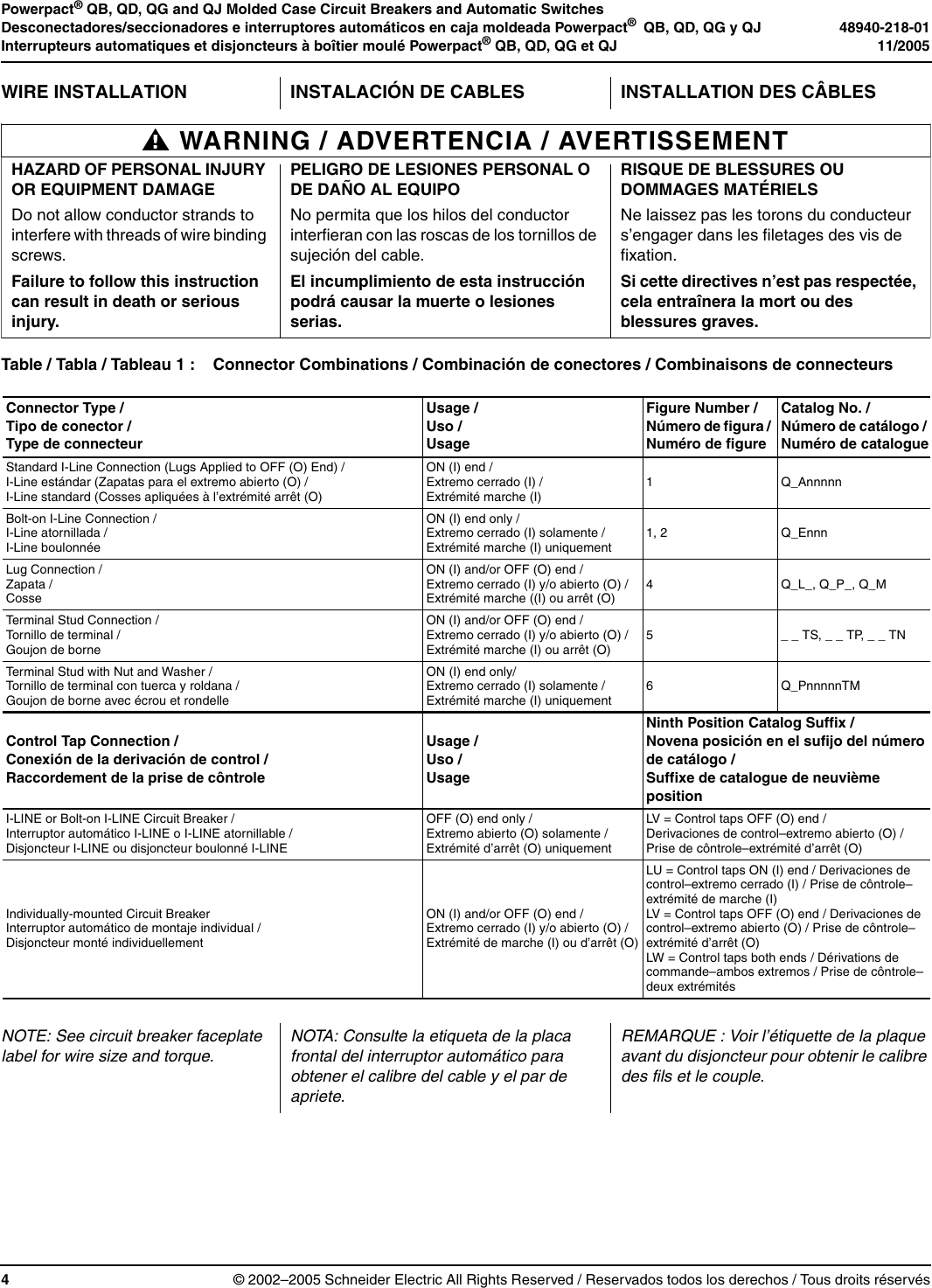 Powerpact QB, QD, QG And QJ Molded Case Circuit Breakers Installation
