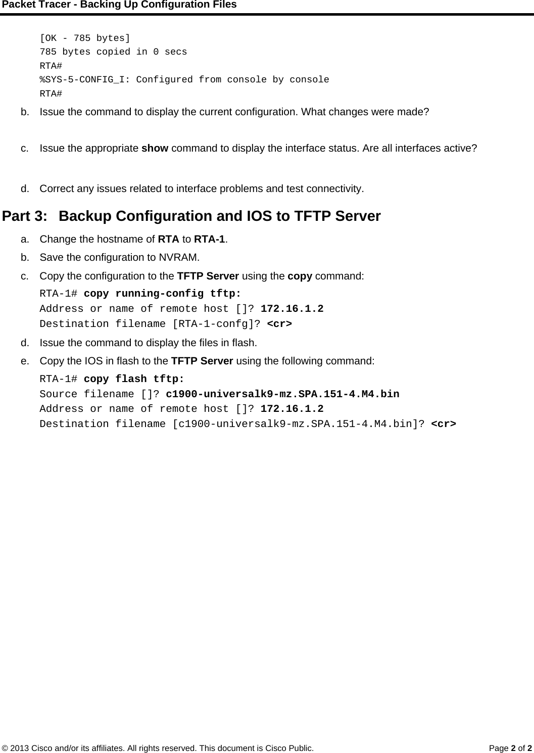Page 2 of 2 - 10.3.1.8 Packet Tracer - Backing Up Configuration Files Instructions