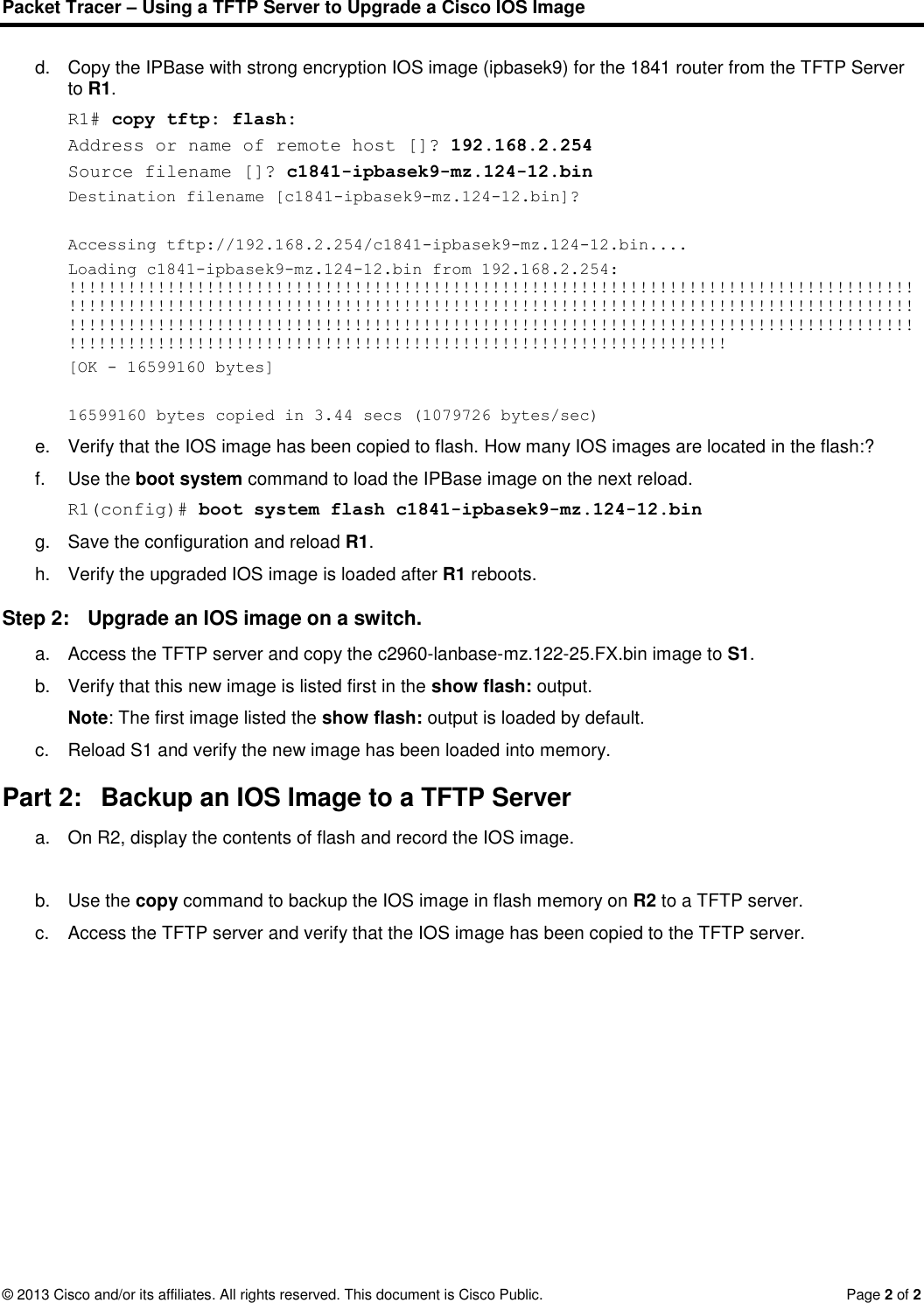 Page 2 of 2 - 10.3.3.5 Packet Tracer - Using A TFTP Server To Upgrade Cisco IOS Image Instructions