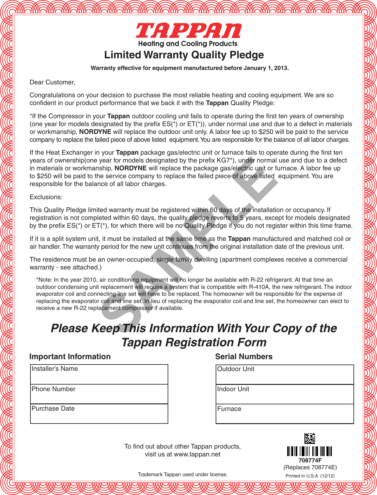Page 5 of 8 - Tappan Limited Warranty
