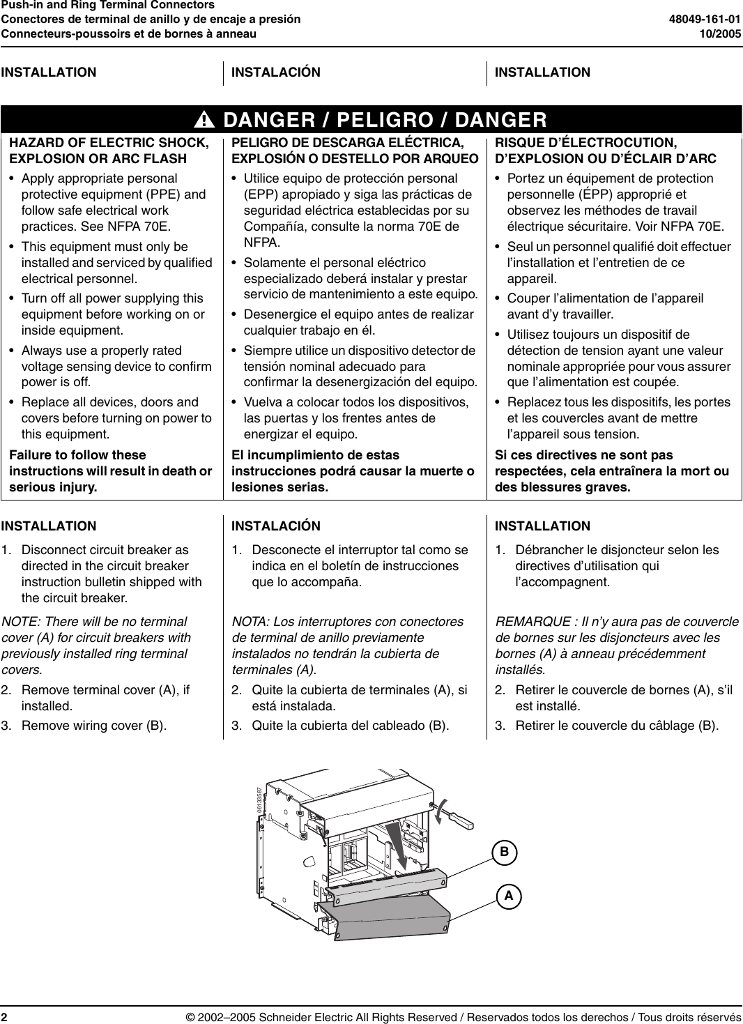 Page 2 of 6 - Push-in And Ring Terminal Connectors For MASTERPACT® NW Drawout Circuit Breakers  Installation Directions