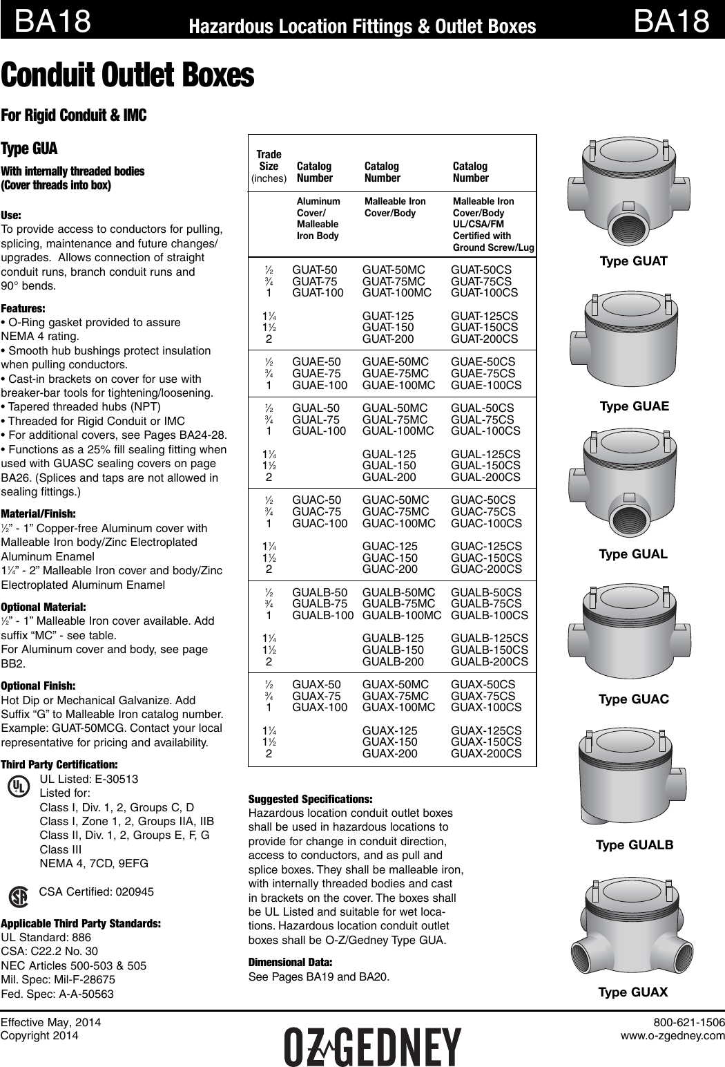 Page 1 of 7 - Type GUA Conduit Outlet Boxes Catalog Pages May 2014