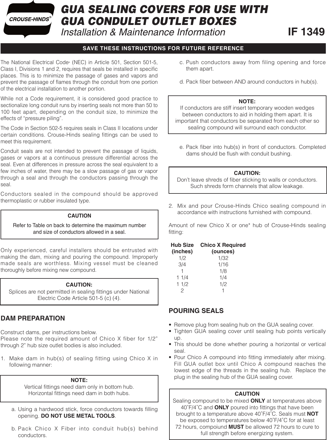 Page 1 of 2 - IF1349  Installation Directions