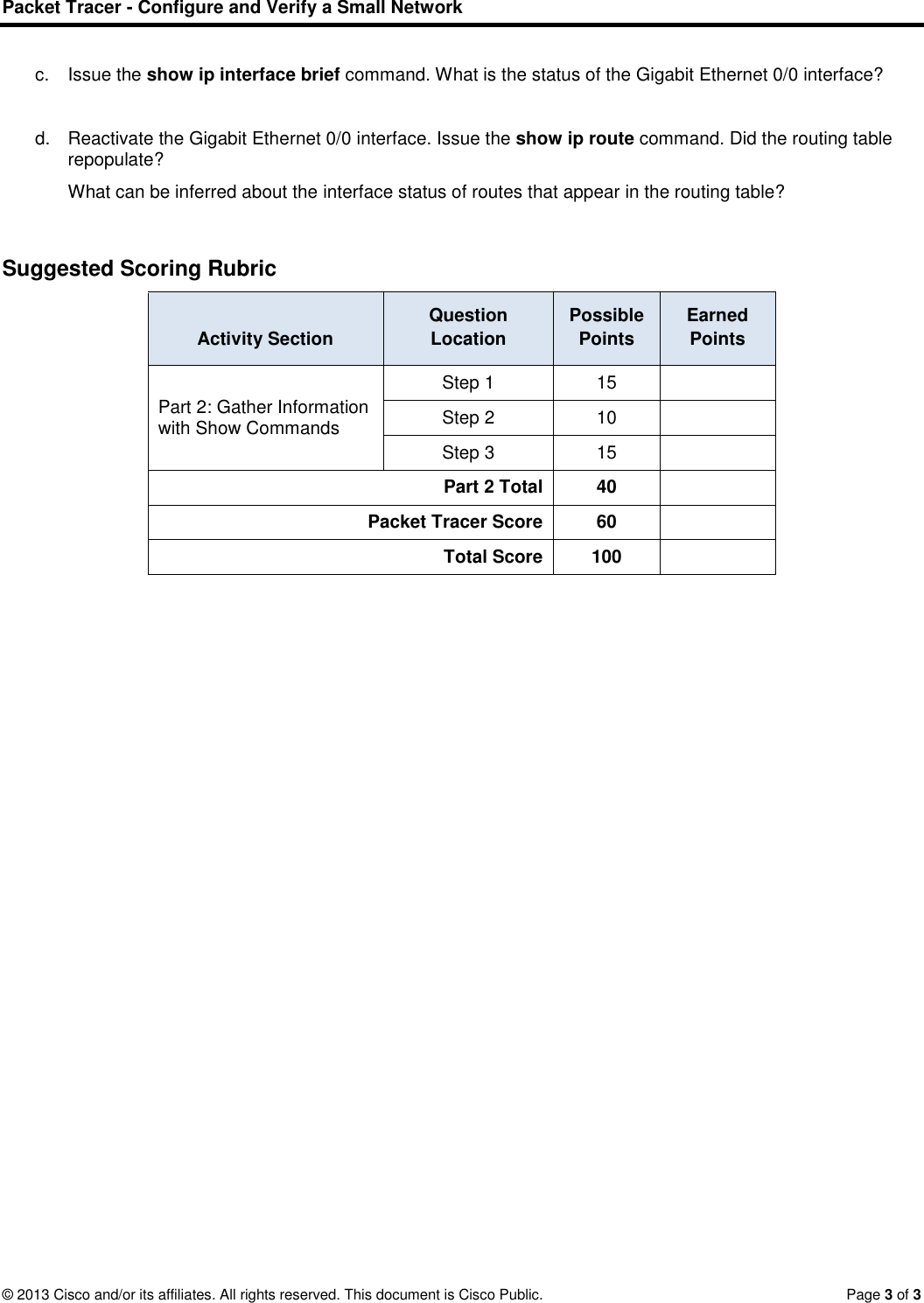 Page 3 of 3 - 1.1.4.5 Packet Tracer - Configuring And Verifying A Small Network Instructions