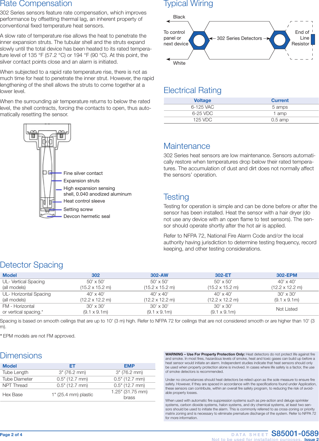 Page 2 of 4 - Data Sheet S85001-0589 -- Rate Compensation Heat Detectors  Brochure