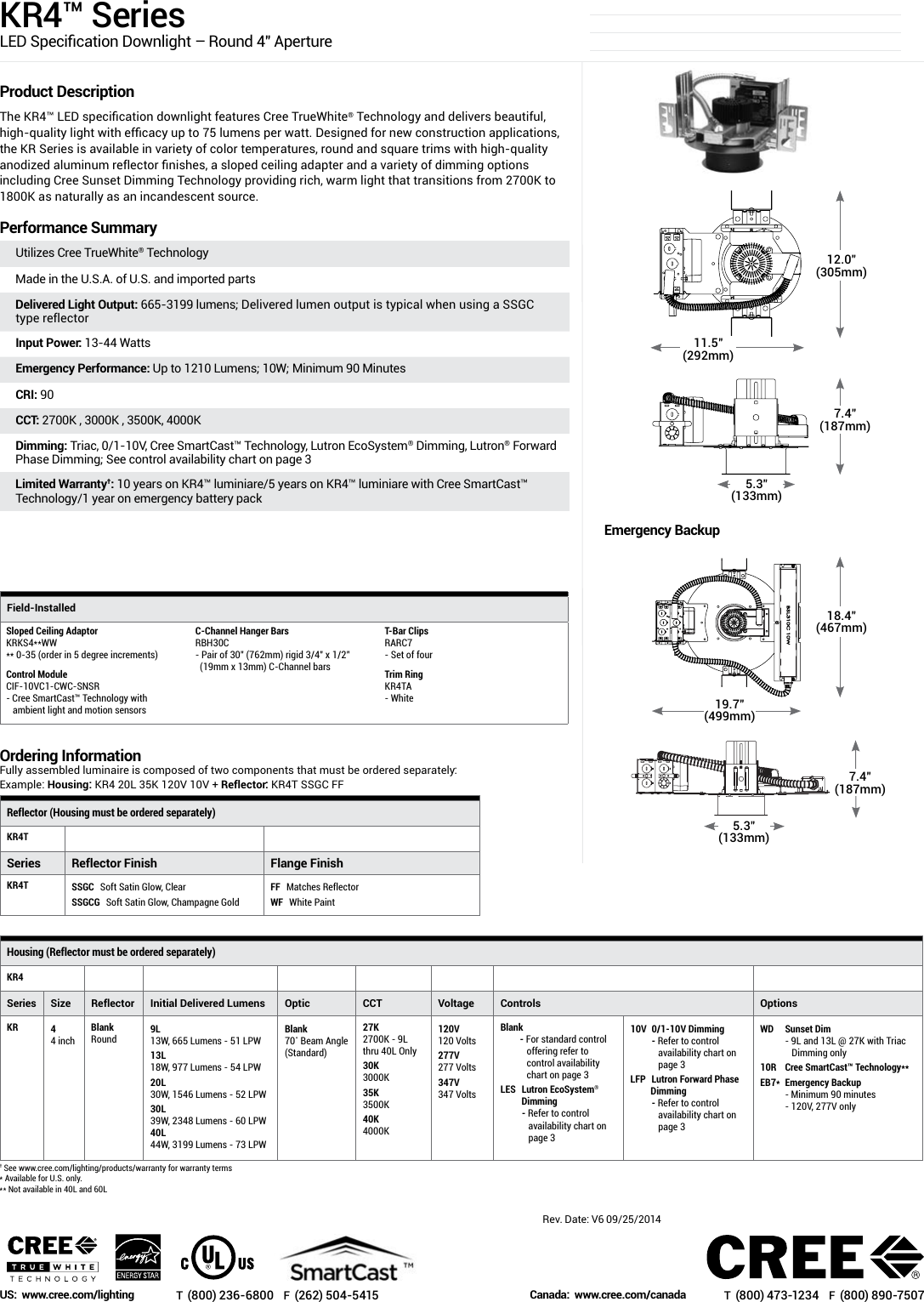 Page 1 of 3 - Cree KR4 LED Specification Downlight Sheet