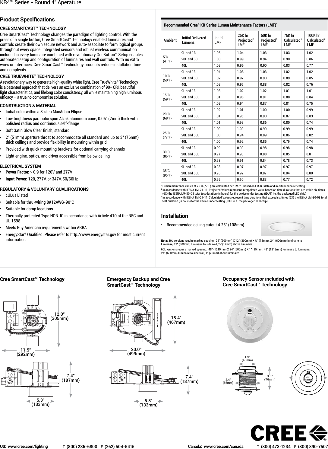 Page 2 of 3 - Cree KR4 LED Specification Downlight Sheet