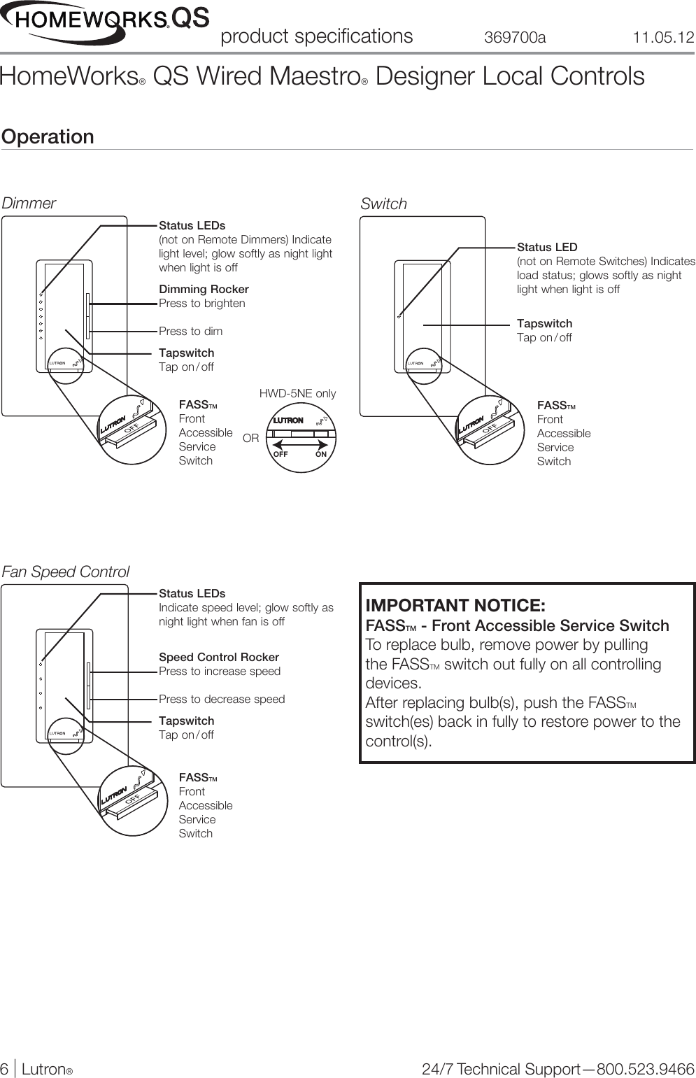 Page 6 of 9 - HomeWorks QS Wired Maestro Designer Local Controls Spec Sheet Part #369700a  122644-Catalog