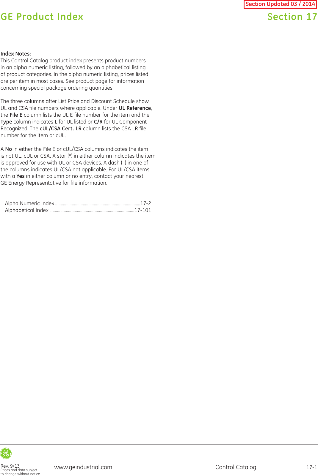 GE Control Catalog Section 18 123177