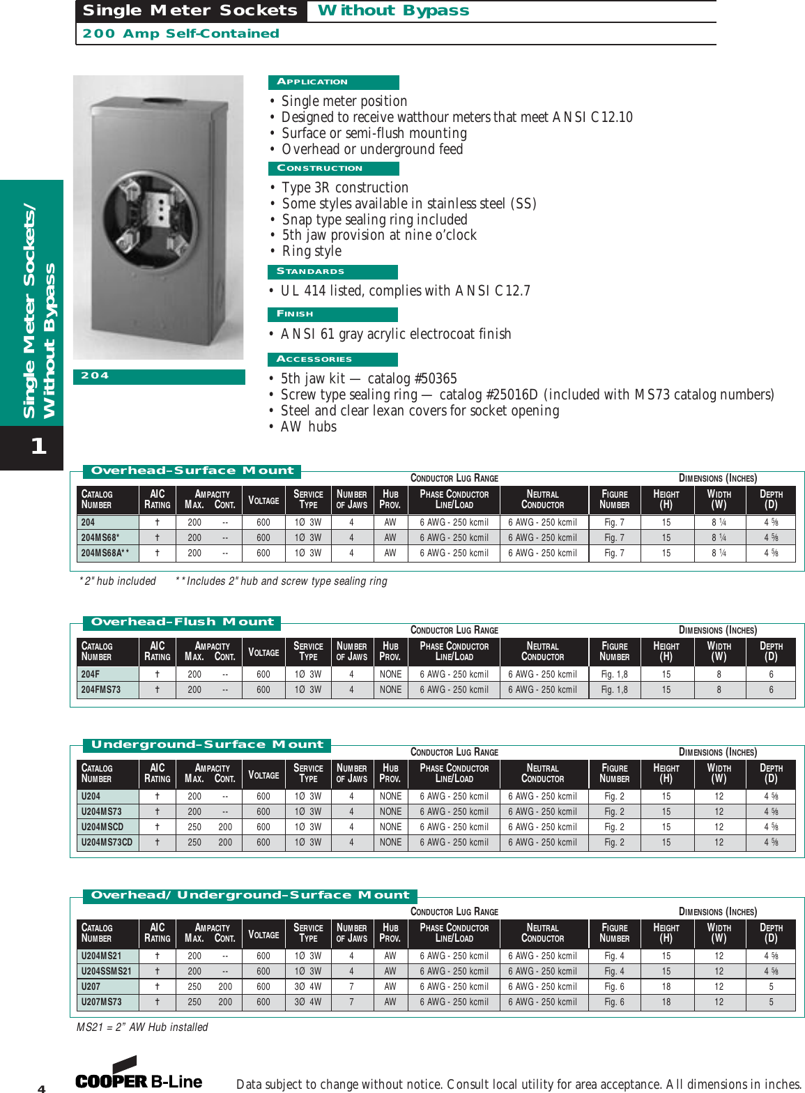 Page 1 of 4 - Cooper B-Line - Meter Mounting Equipment 200 Amp Self-Contained