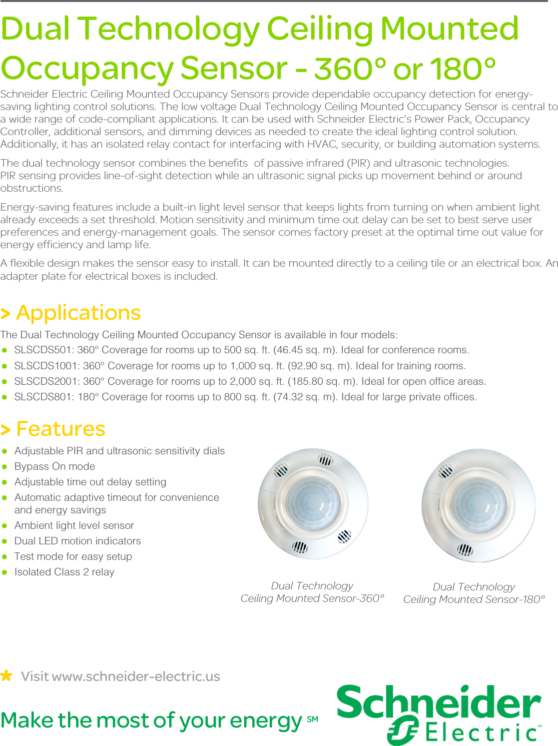 Dual Technology Ceiling Mounted Occupancy Sensor Brochure