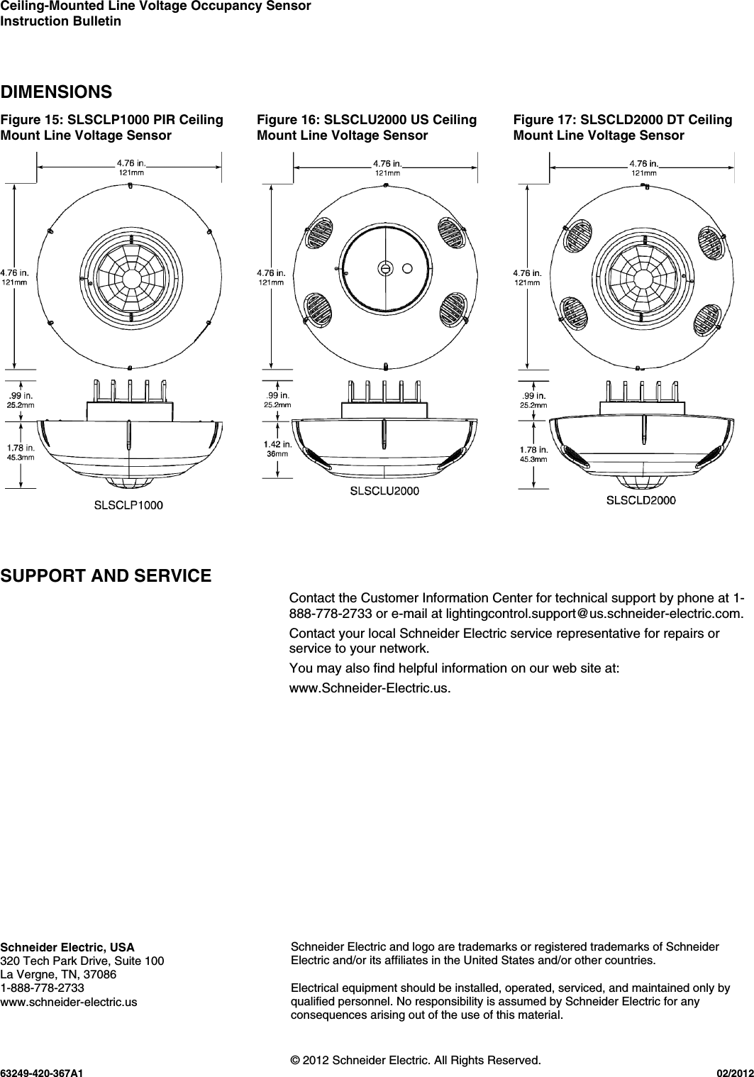 Page 12 of 12 - Ceiling-Mounted Line Voltage Occupancy Sensor  Installation Directions