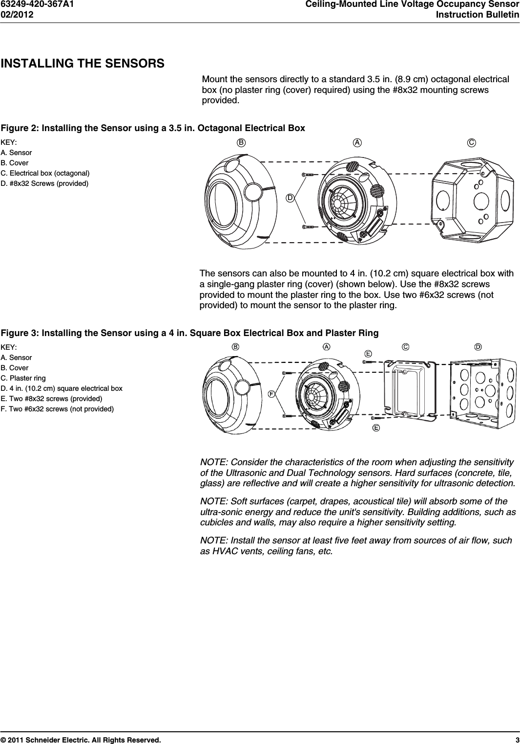 Page 3 of 12 - Ceiling-Mounted Line Voltage Occupancy Sensor  Installation Directions