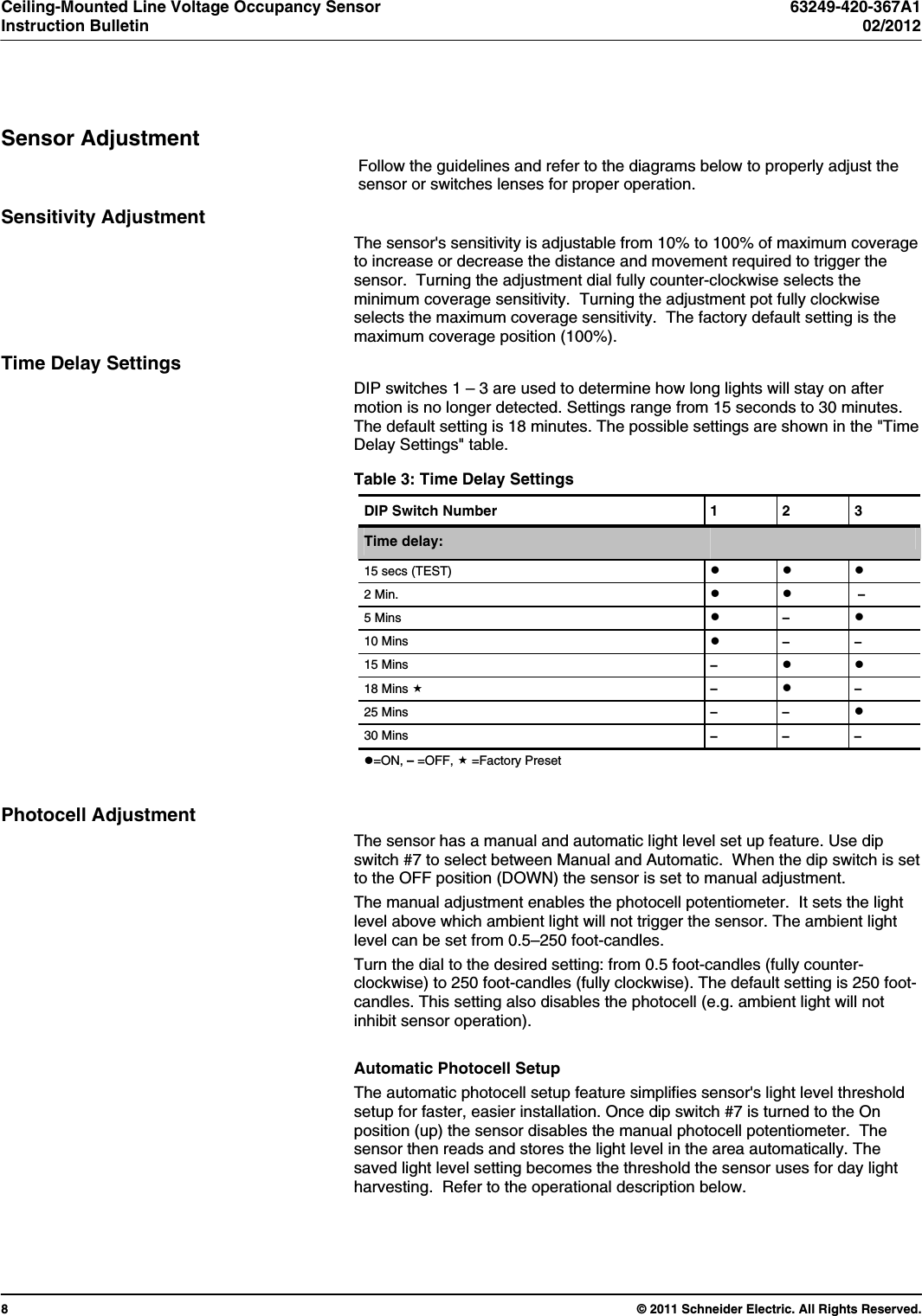 Page 8 of 12 - Ceiling-Mounted Line Voltage Occupancy Sensor  Installation Directions