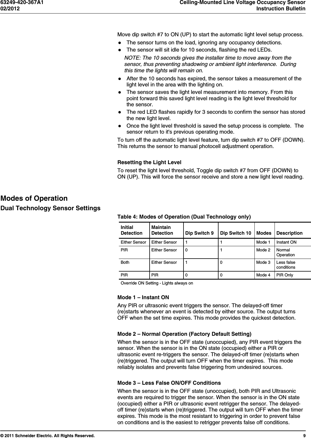 Page 9 of 12 - Ceiling-Mounted Line Voltage Occupancy Sensor  Installation Directions