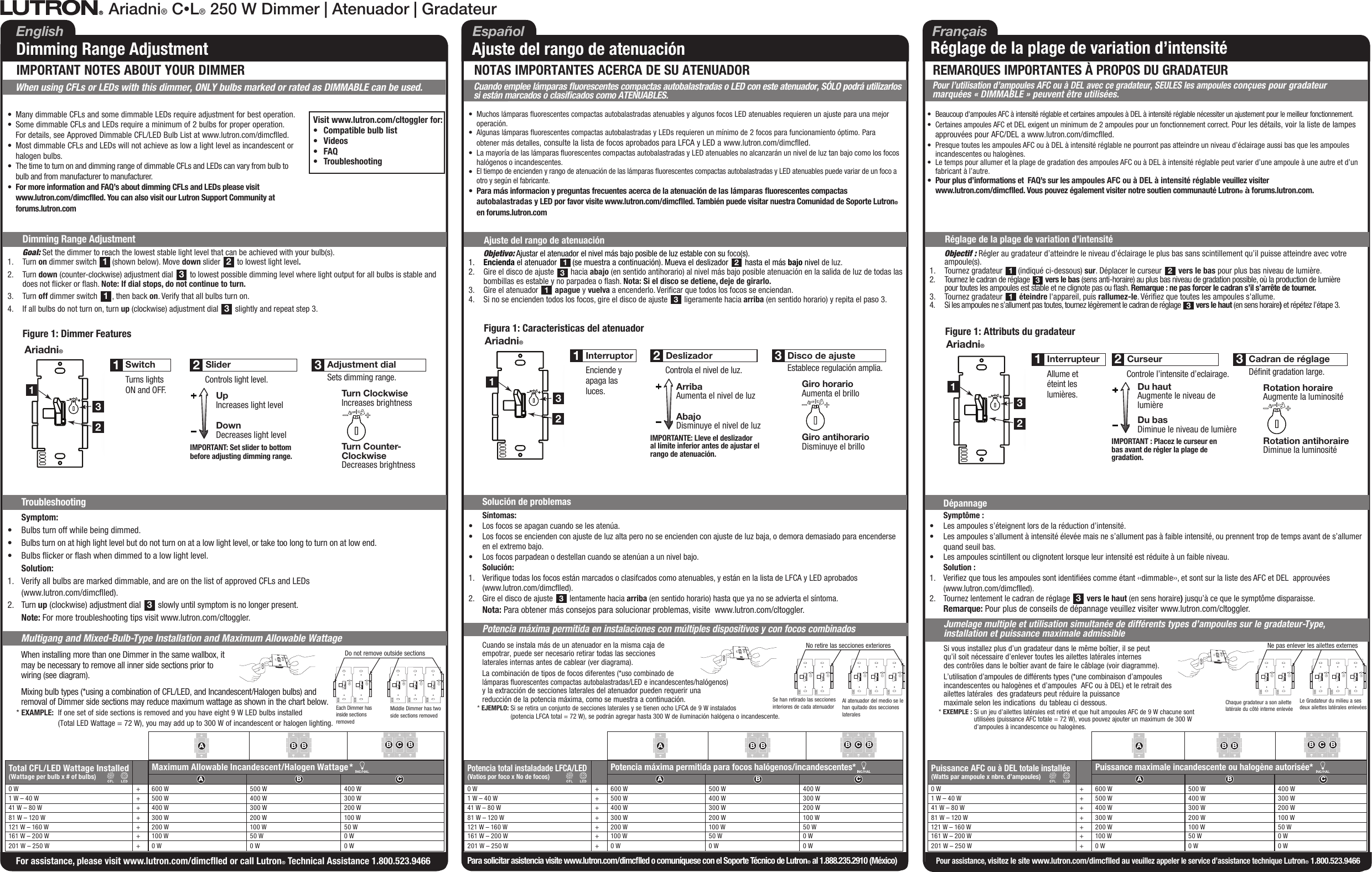 Page 2 of 2 - Lutron AYCL-253P-IV Installation Instructions  127545-Installatioun Sheet