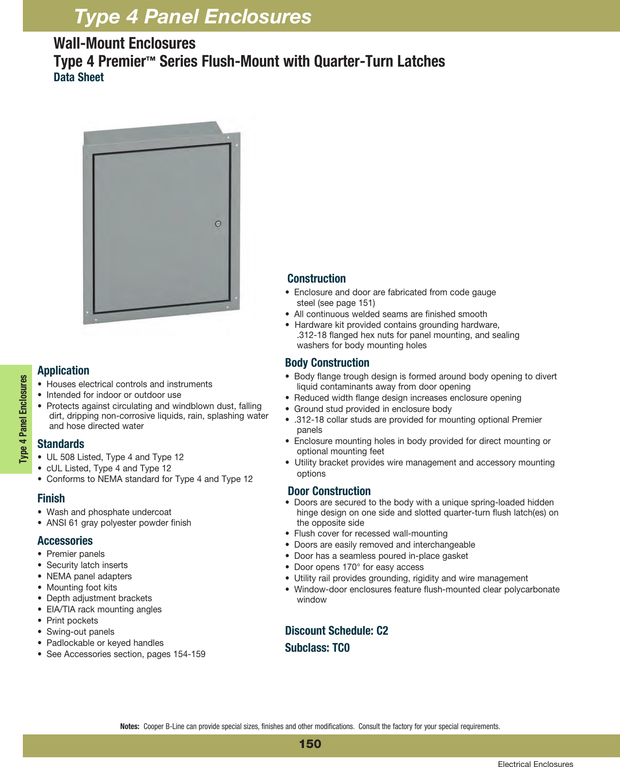 Cooper B Line Electrical Enclosures Wall Mount Type 4 Premier™ Series ...