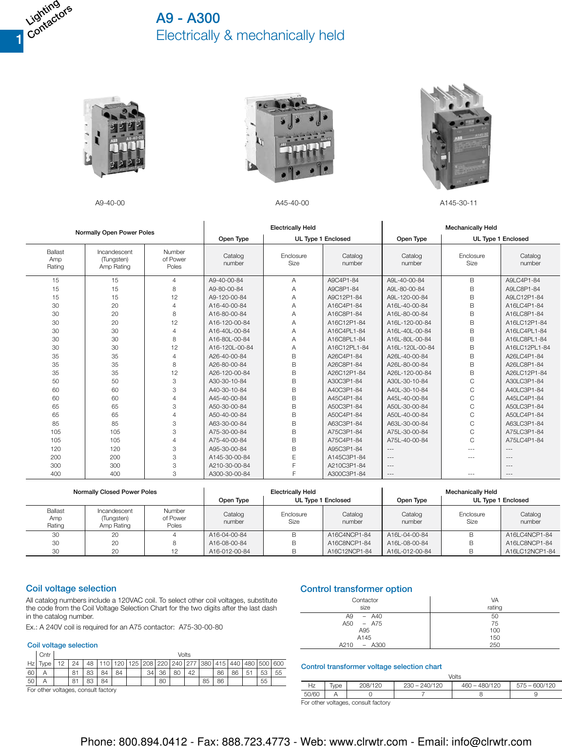 ABB A9 To A300 Lighting Contactors 129475 Catalog