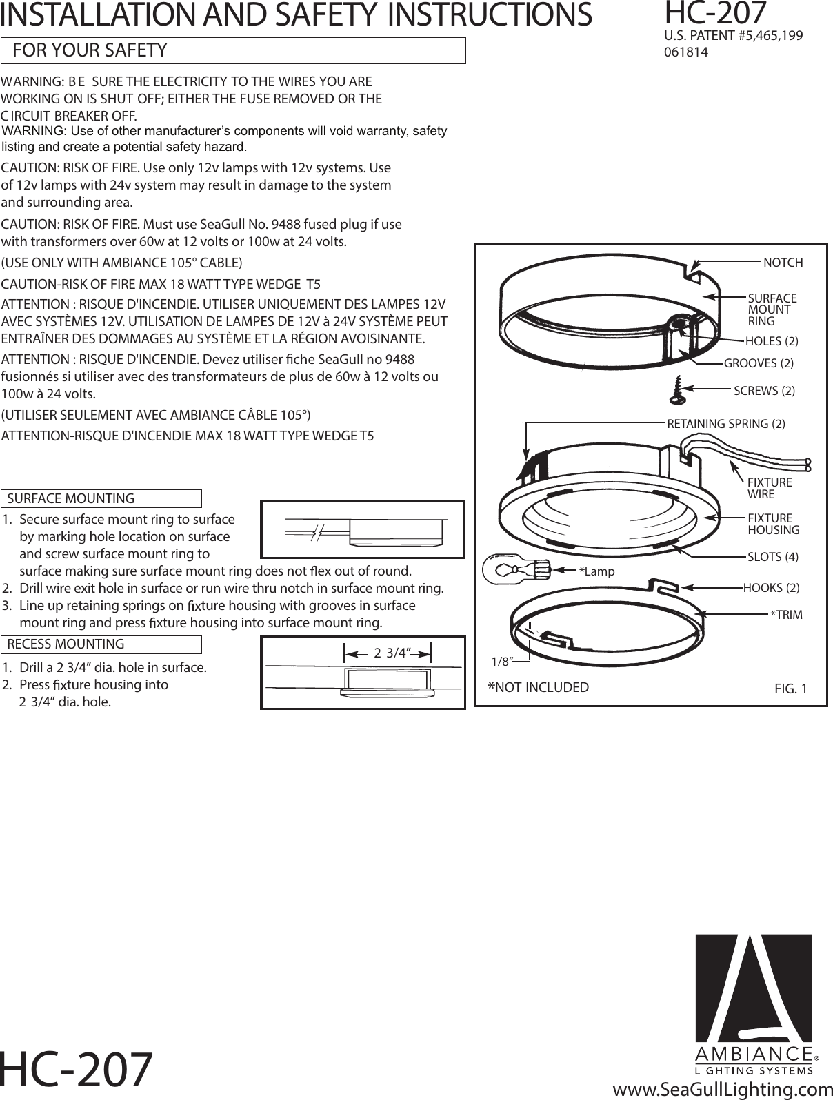 Page 1 of 2 - HC-207  Installation Directions