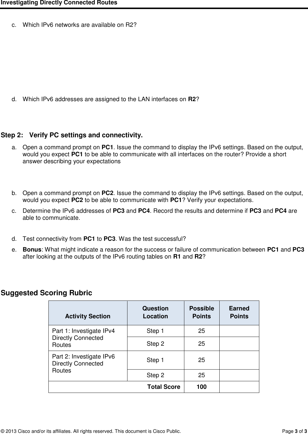 Page 3 of 3 - 1.3.2.5 Packet Tracer - Investigating Directly Connected Routes Instructions