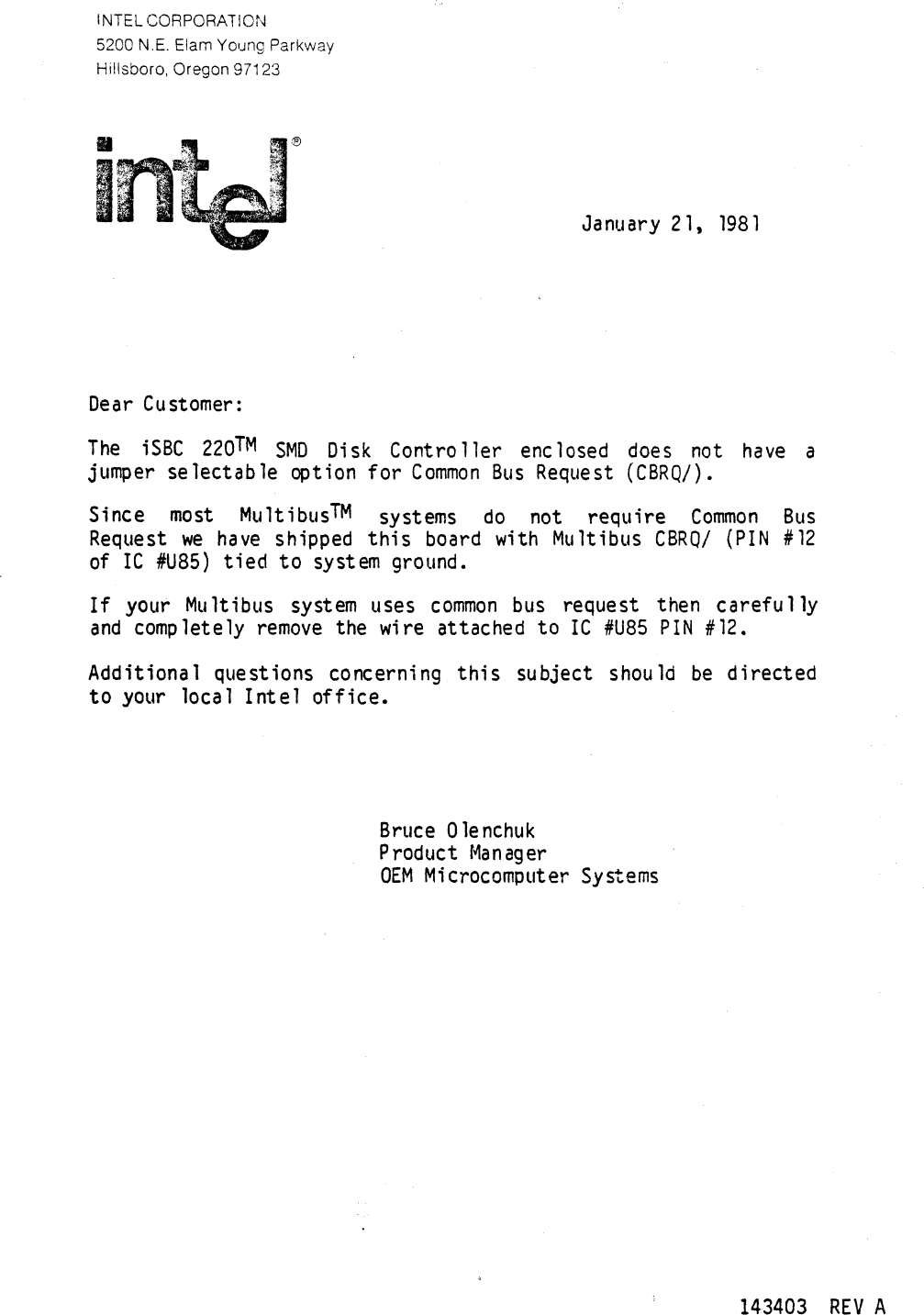 Page 10 of 10 - 133903-002_i SBC-220_Disk_Controller_Installation_Jul1984 133903-002 I SBC-220 Disk Controller Installation Jul1984